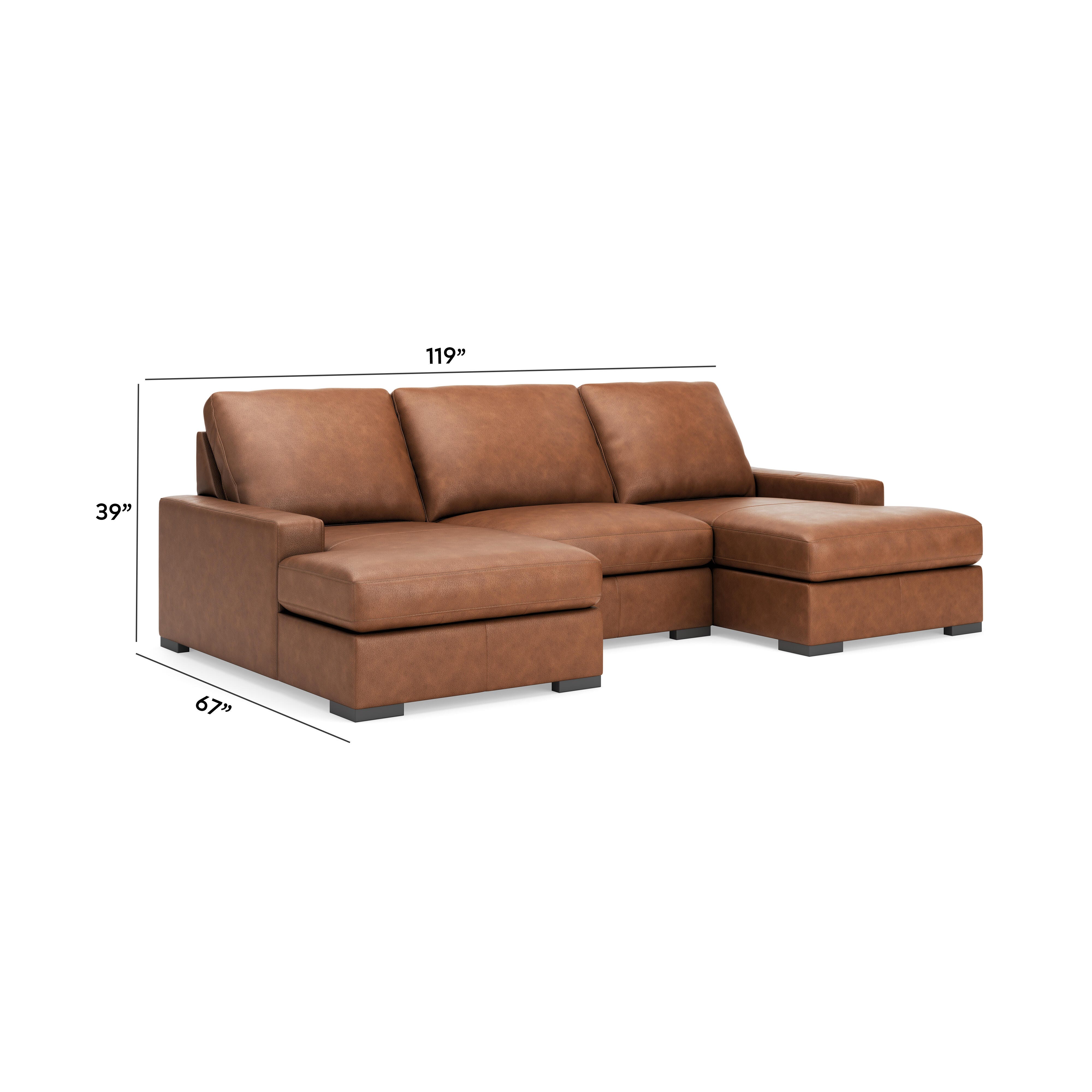 Calden 3-Piece Sectional with Double Chaise, Caramel, large