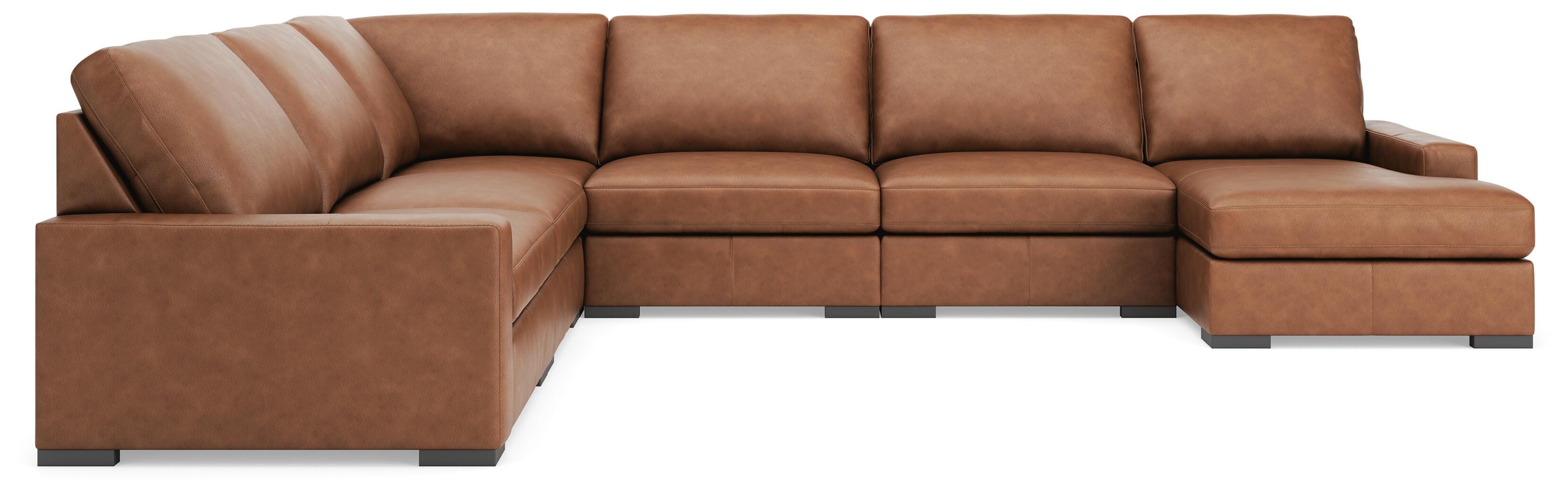 Ashley Luxe Calden Leather 6-Piece Modular Sectional with Chaise, Caramel
