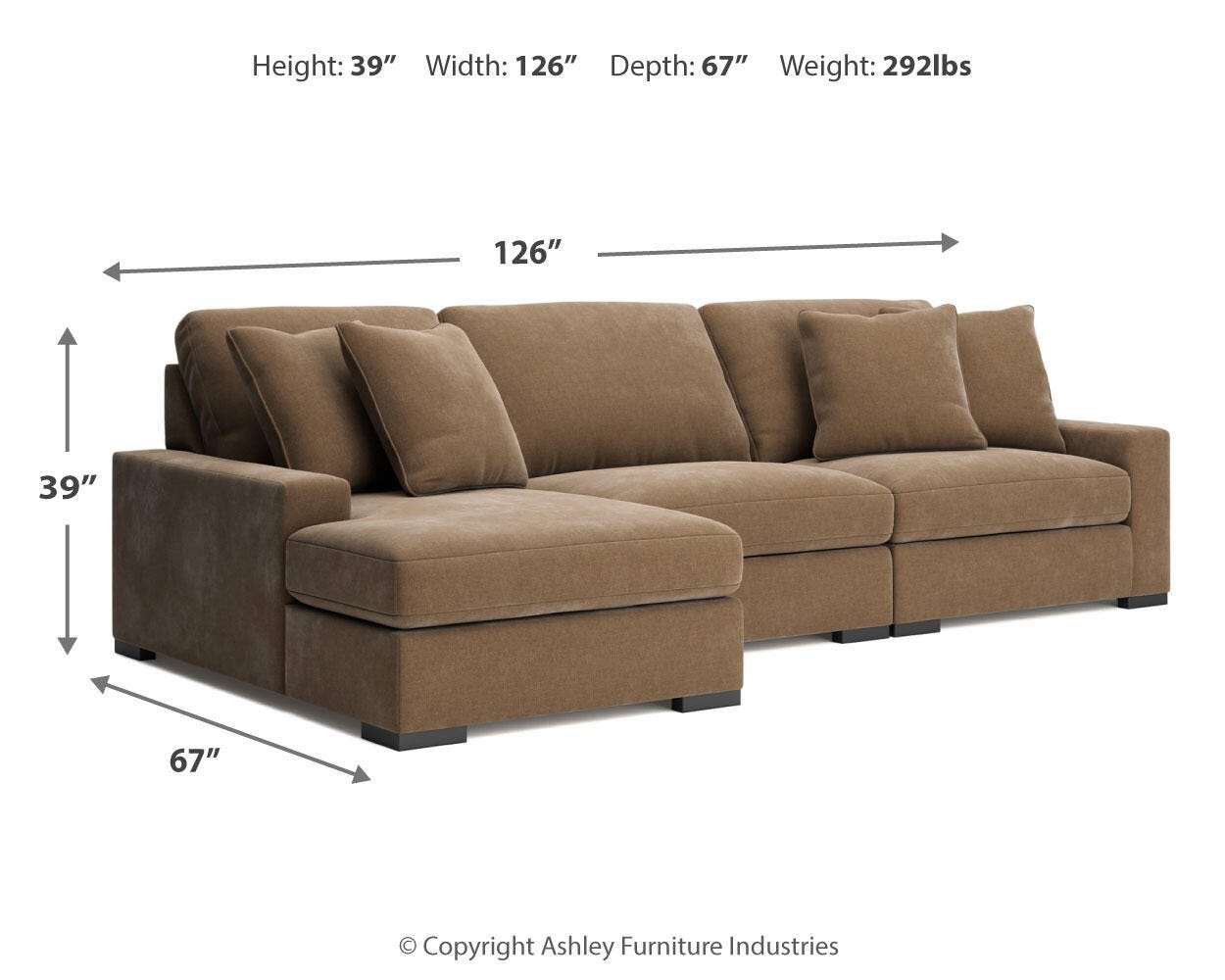 Calden 3-Piece Sectional with Chaise, Sable, large