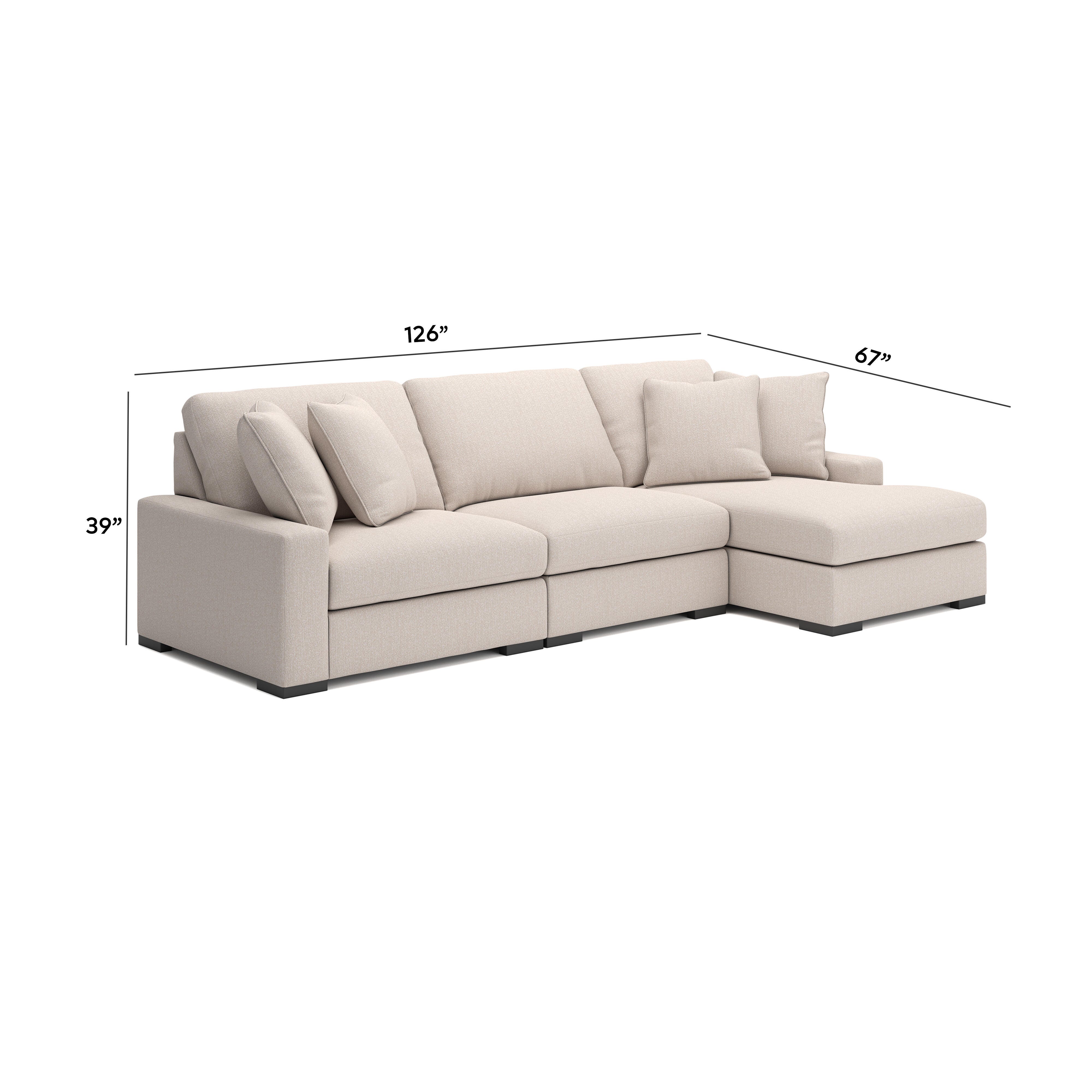 Calden 3-Piece Sectional with Chaise, Oyster, large