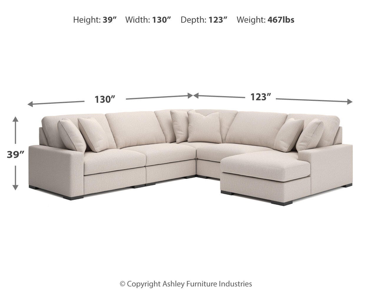 Calden 5-Piece Sectional with Chaise, Oyster, large