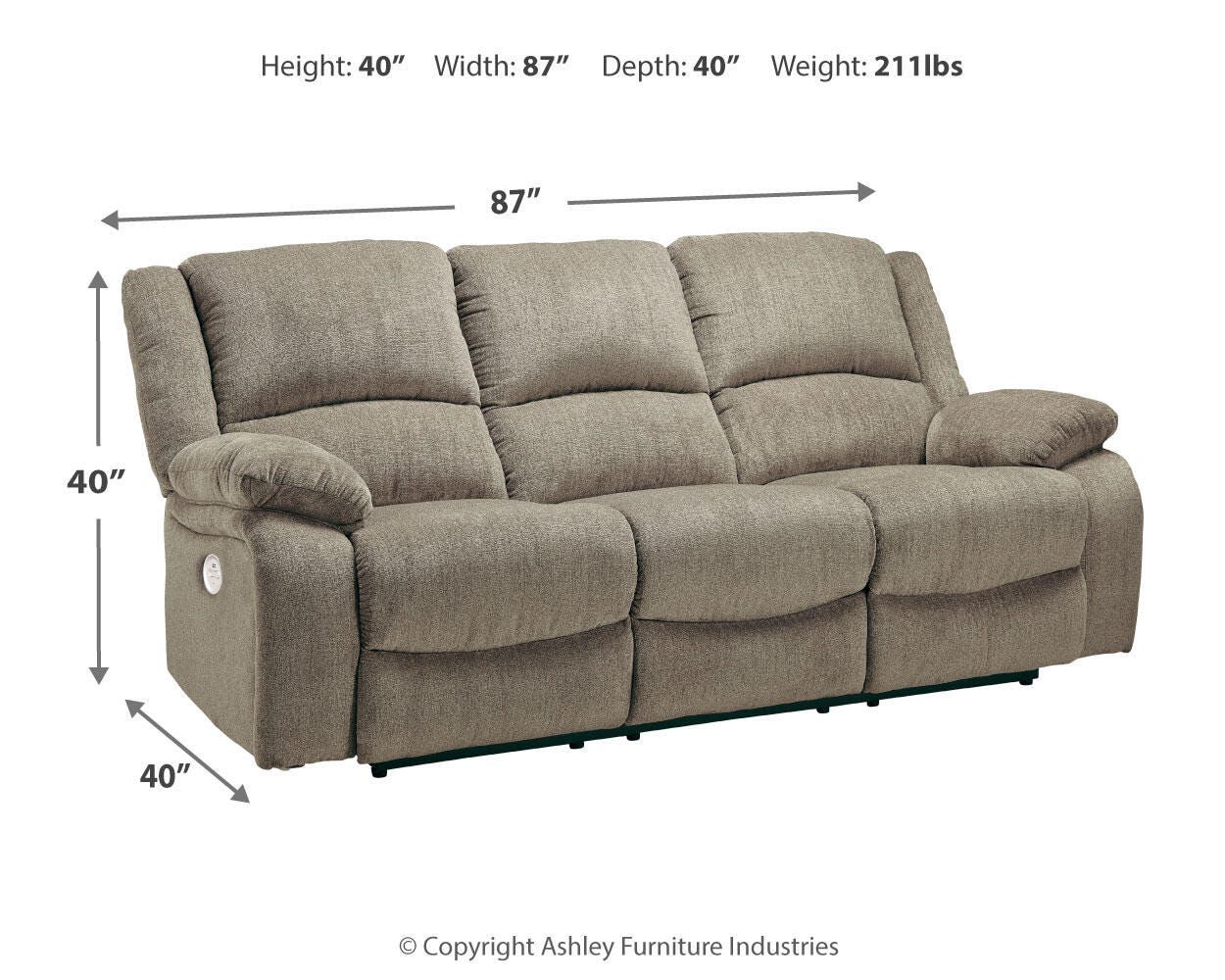 Draycoll Power Reclining Sofa, Pewter, large