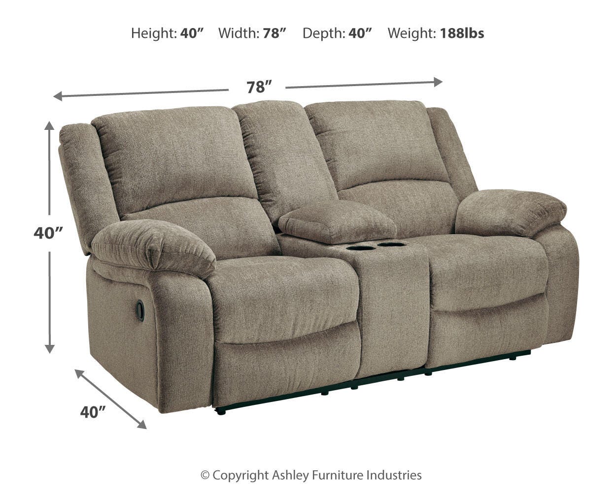 Draycoll Reclining Loveseat with Console, Pewter, large