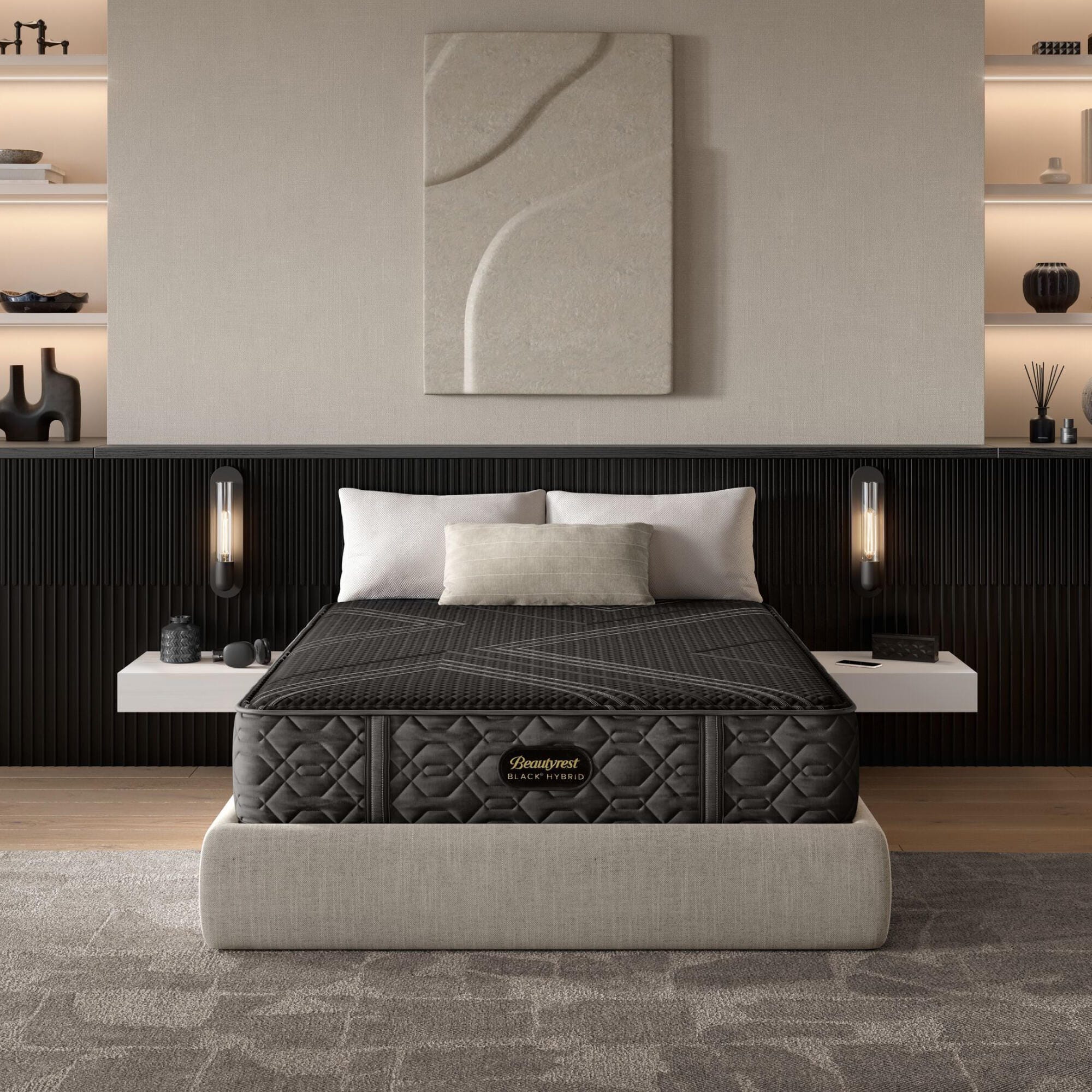 Beautyrest Black&reg; Hybrid Series One Plush 12.5 in. Split King Mattress, Black, large