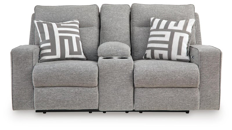 Biscoe Next-Gen Nuvella™ Performance Fabric Dual Power Reclining Loveseat with Console, Pewter