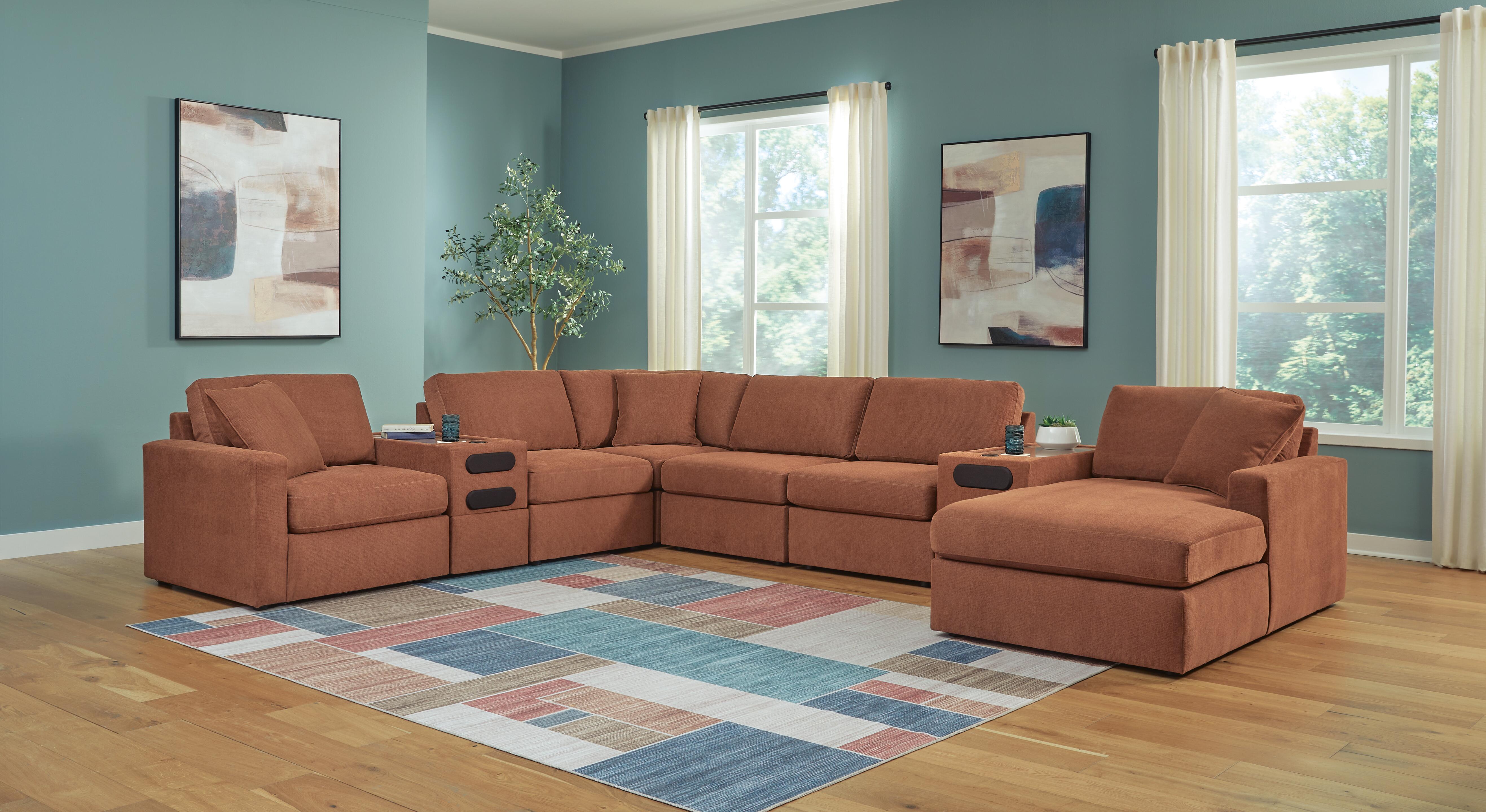 Modmax 8-Piece Sectional with Storage Chaise and Audio Consoles, Spice, large
