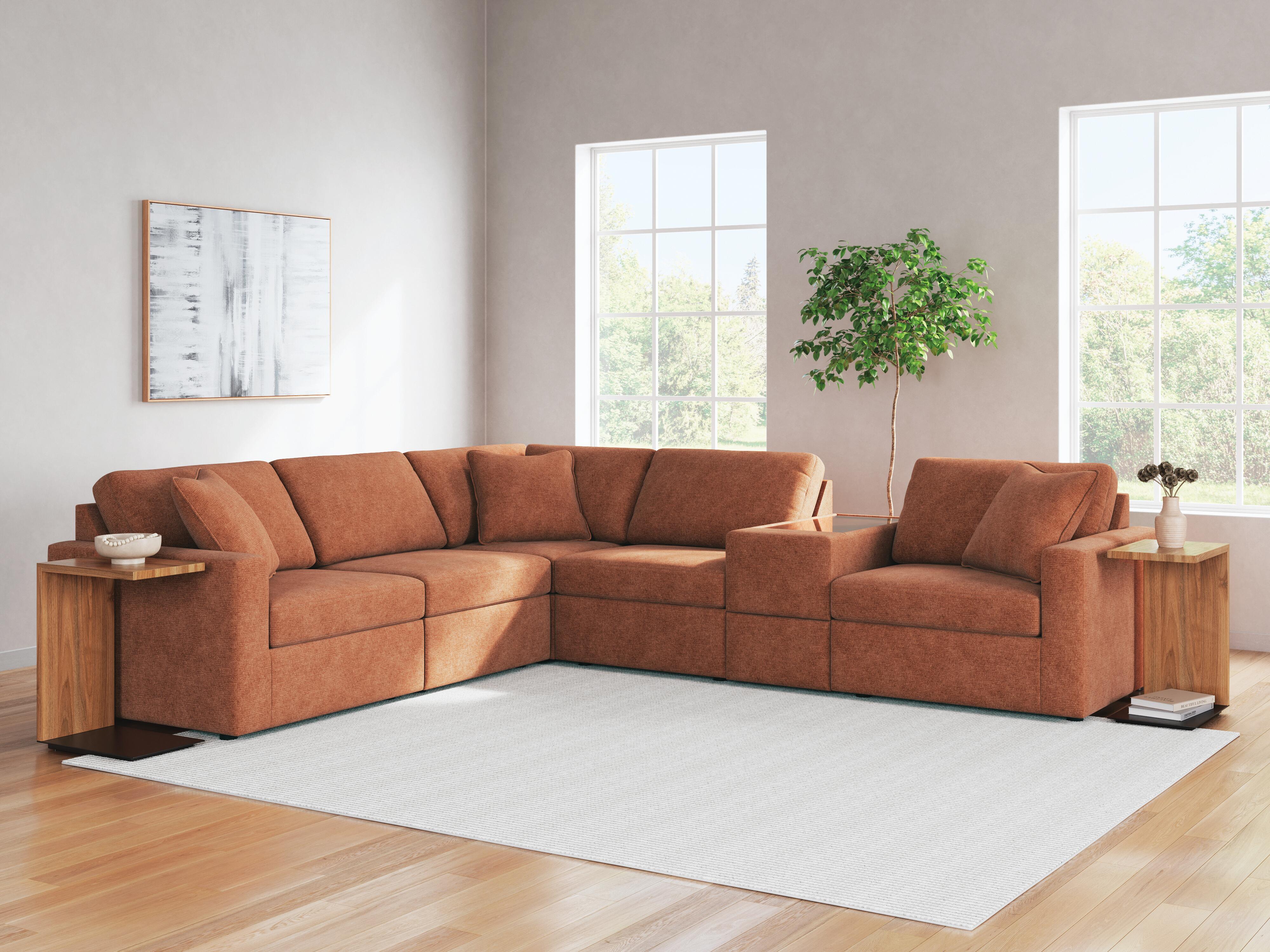Modmax 6-Piece Modular Next-Gen Nuvellaâ„¢ Performance Fabric Sectional with Storage Console, Spice