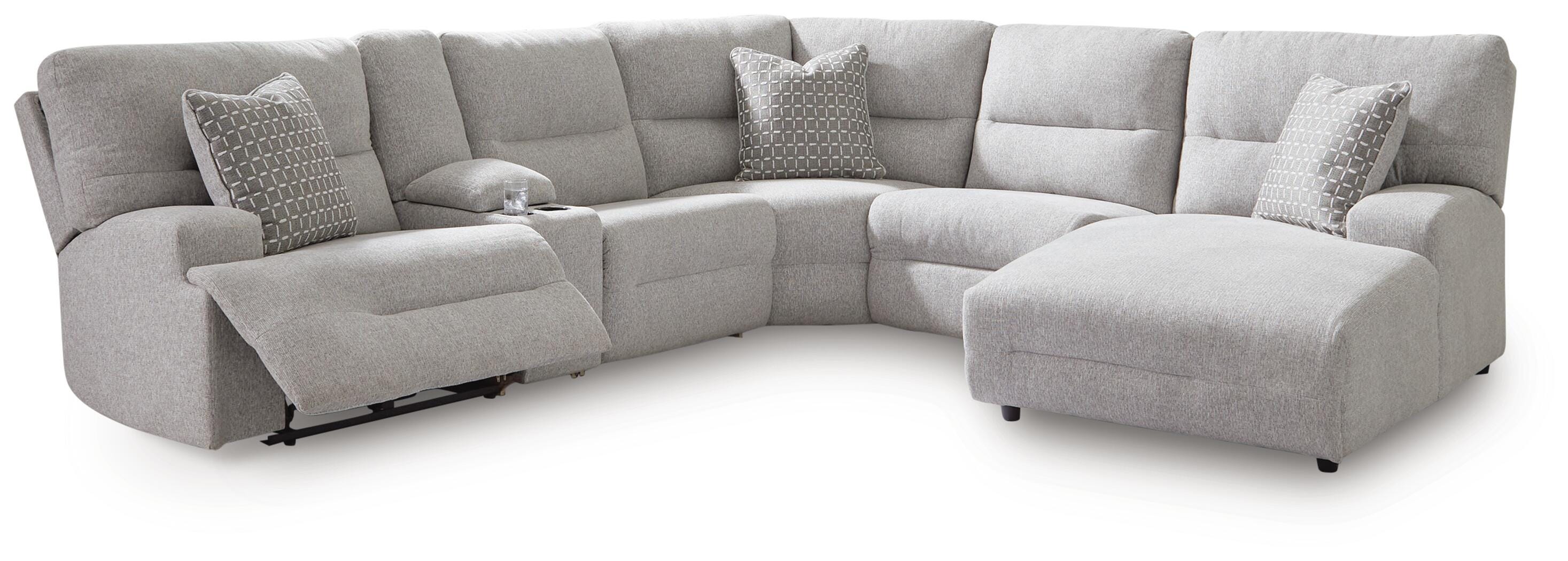 Acklen Place 6-Piece Power Reclining Sectional with Chaise, Pewter, large