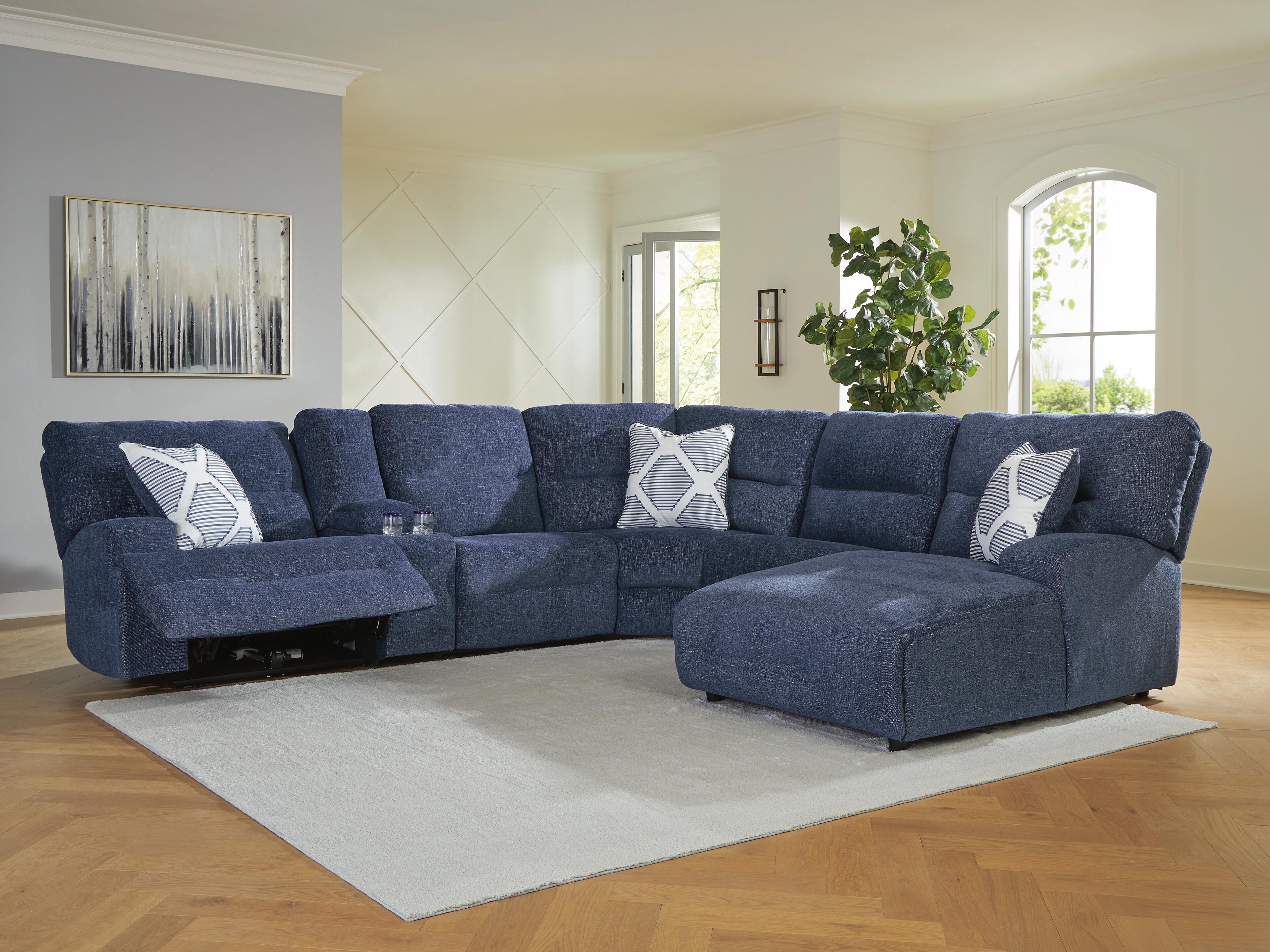 Acklen Place 6-Piece Power Reclining Sectional with Chaise, Navy, rollover