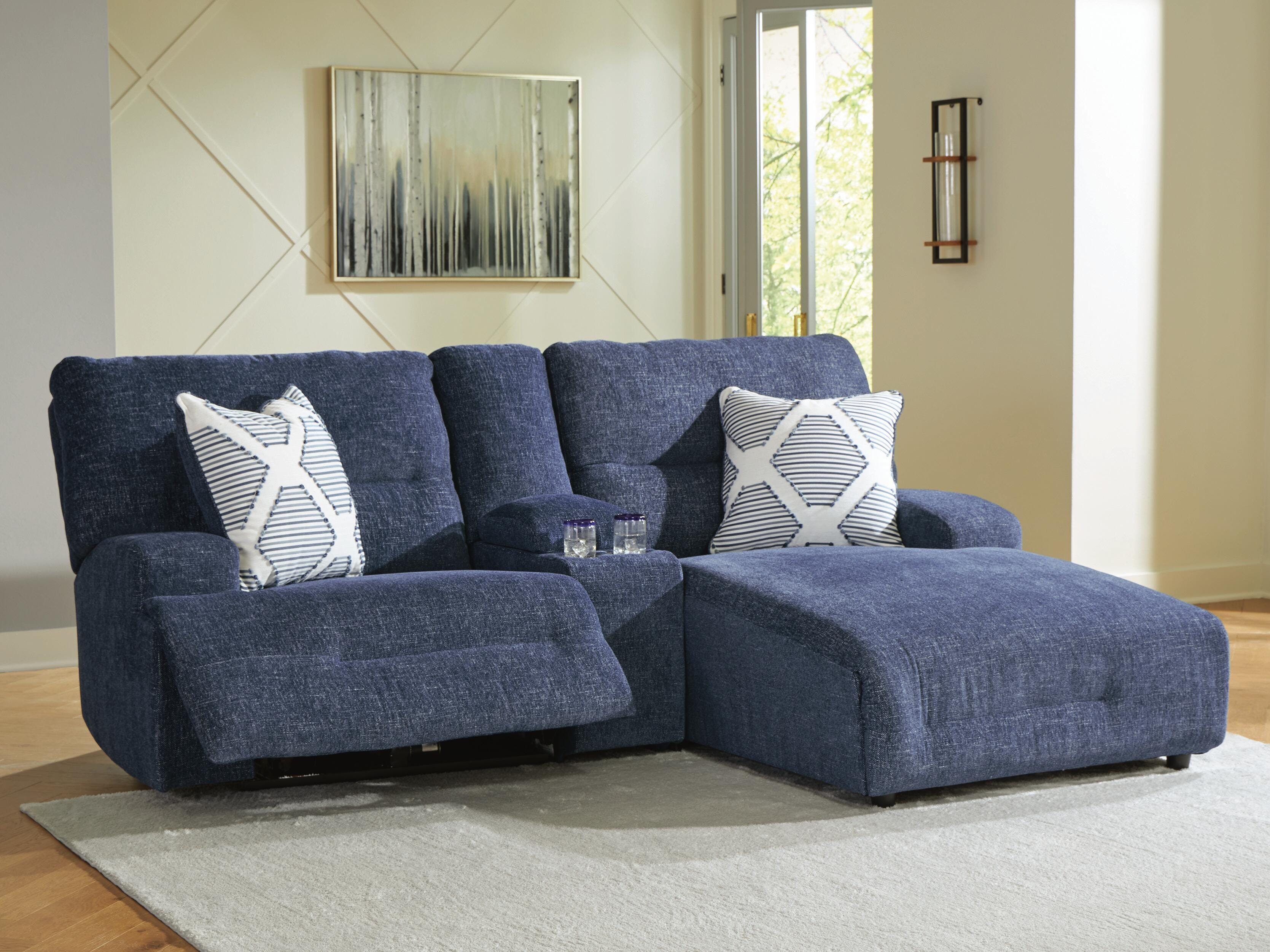 Acklen Place 3-Piece Power Reclining Sectional Sofa with Chaise, Navy, rollover