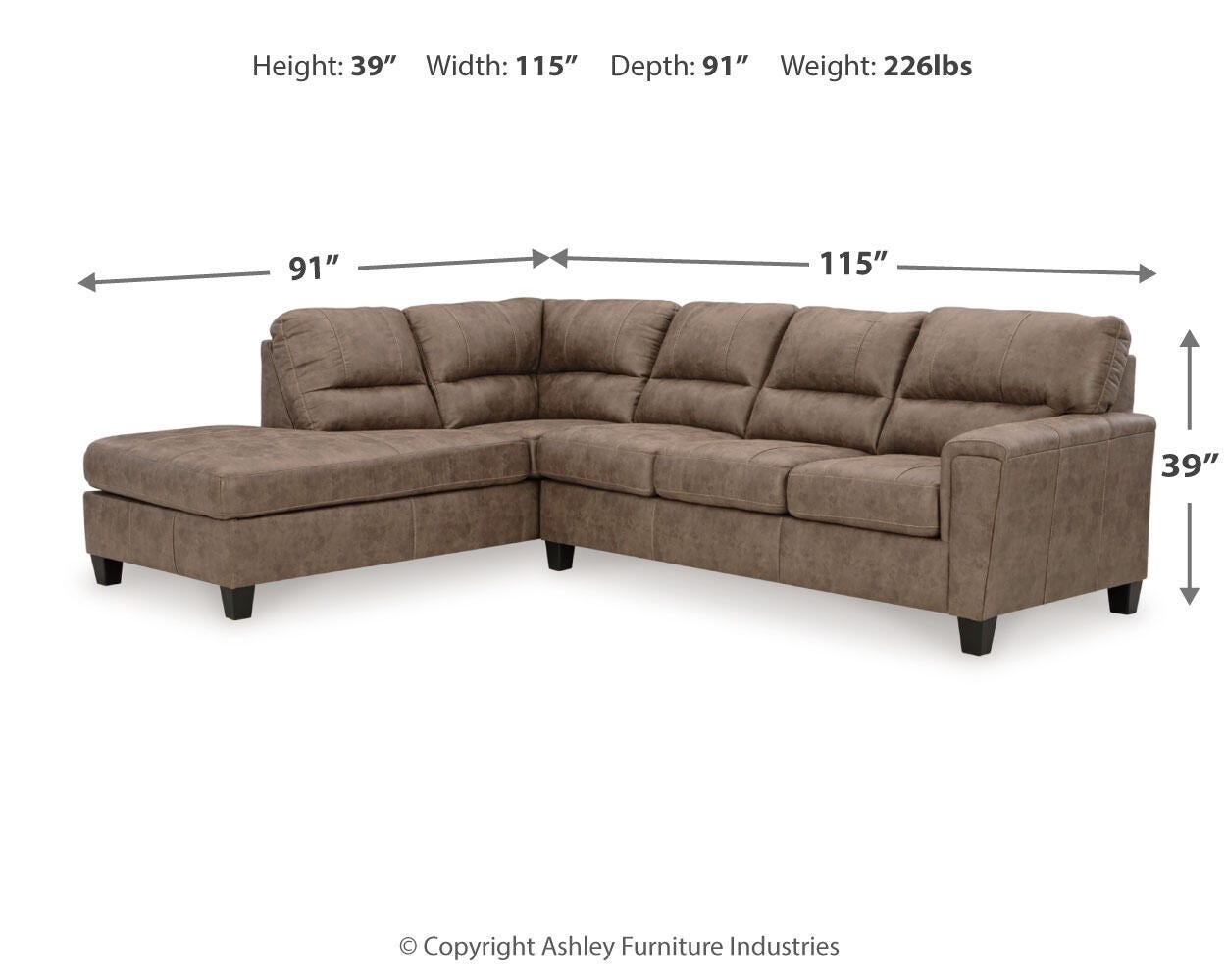 Navi 2-Piece Sectional Sofa Chaise, Fossil, large