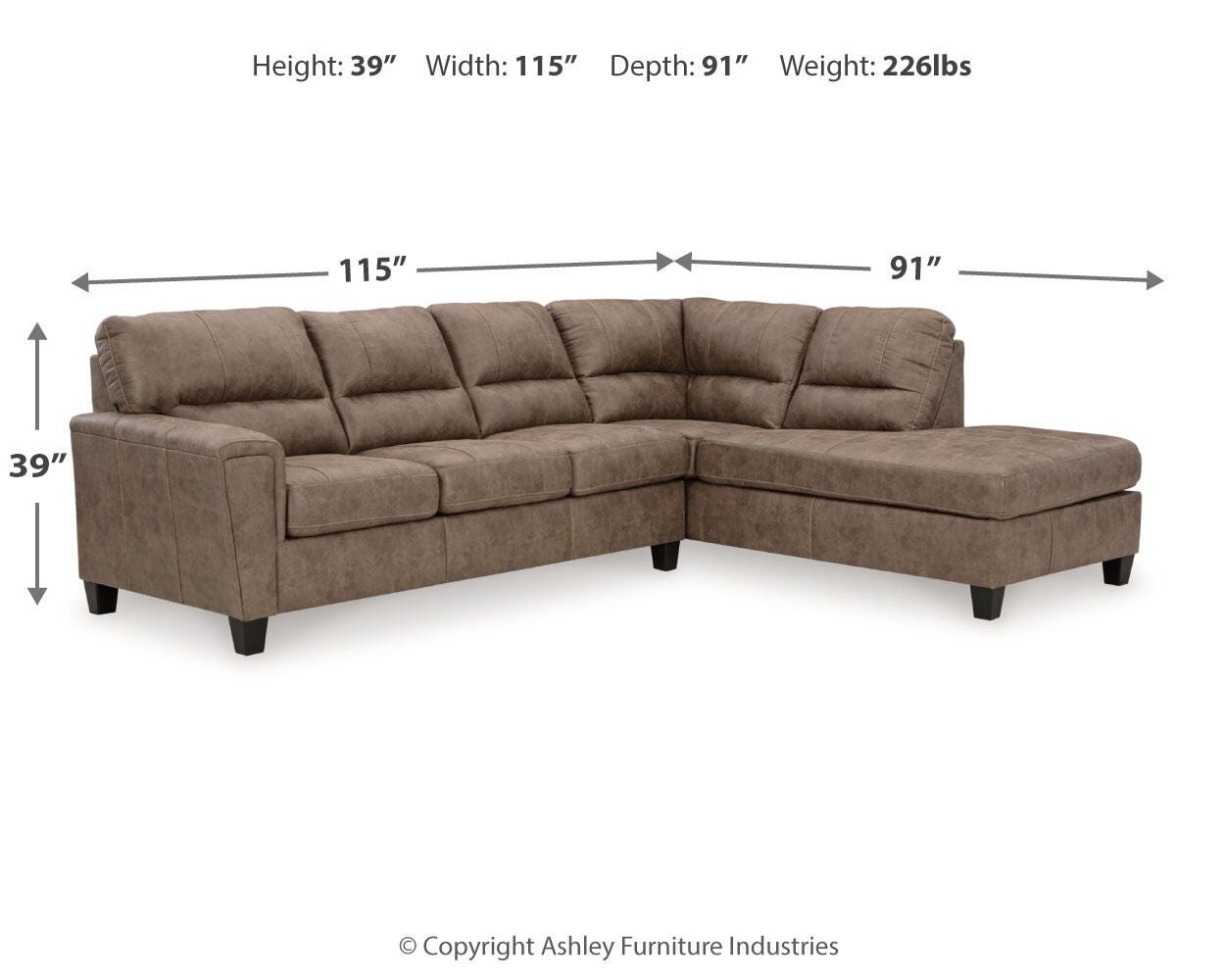 Navi 2-Piece Sectional Sofa Chaise, Fossil, large