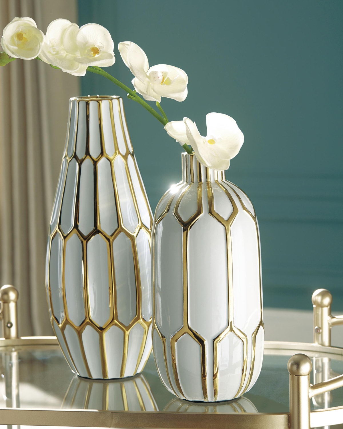 Mohsen Gold Finish/White Vase (Set of 2)