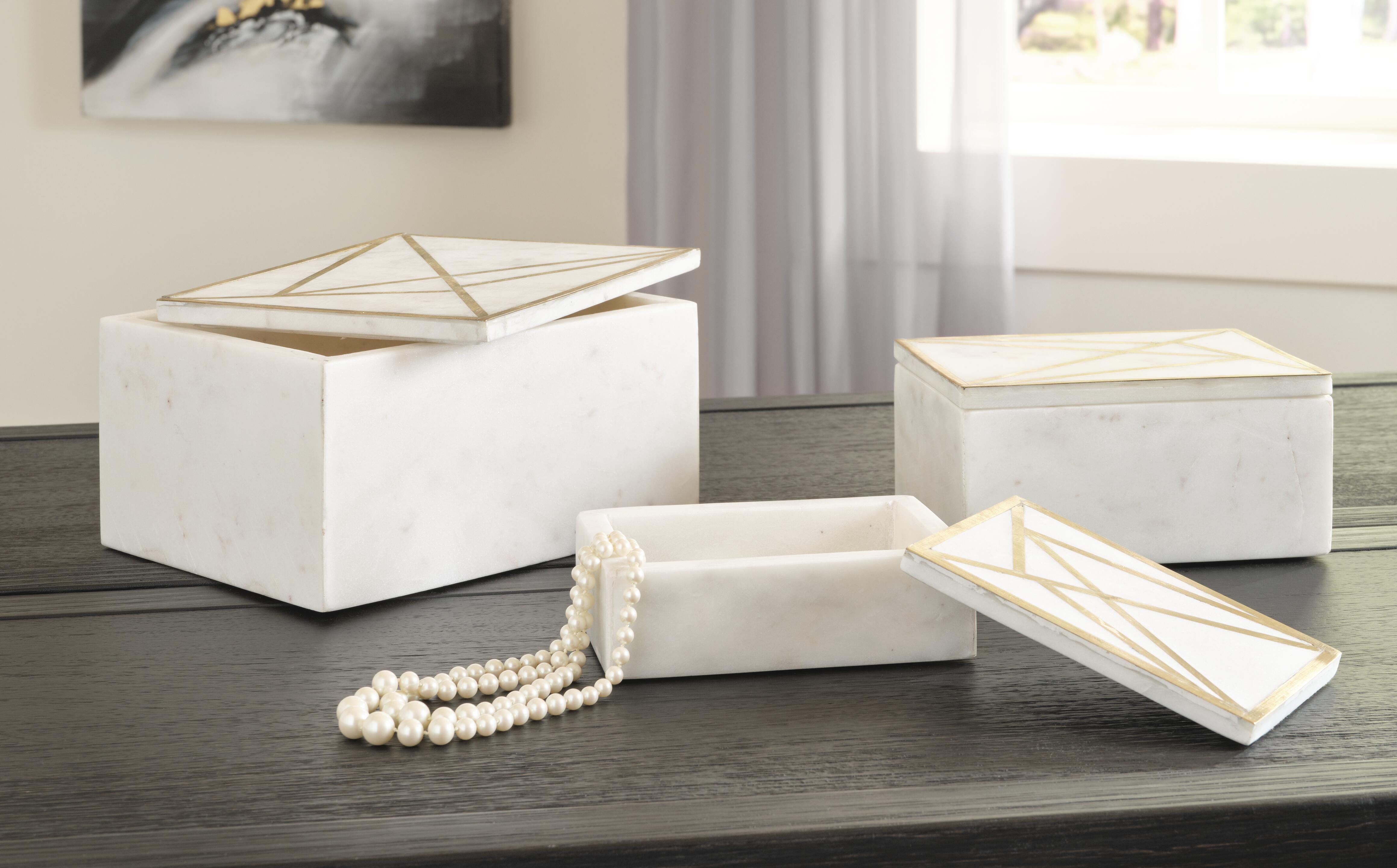 Ackley Box (Set of 3), White/Brass Finish, large