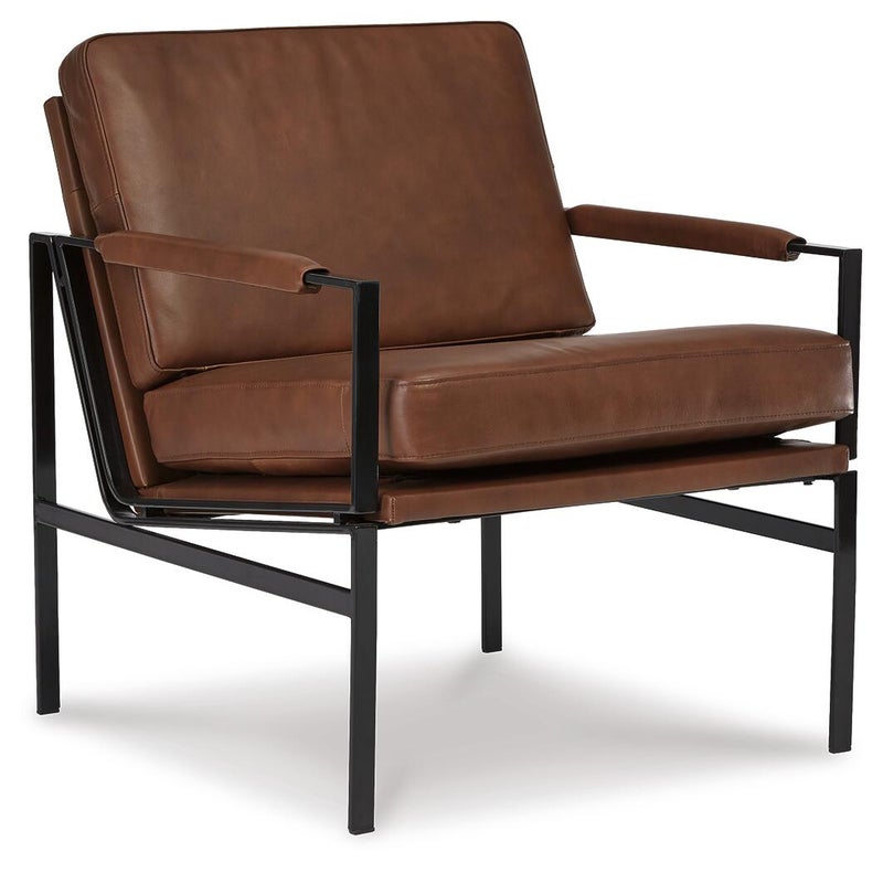 Puckman Leather Accent Chair, Brown/Silver Finish