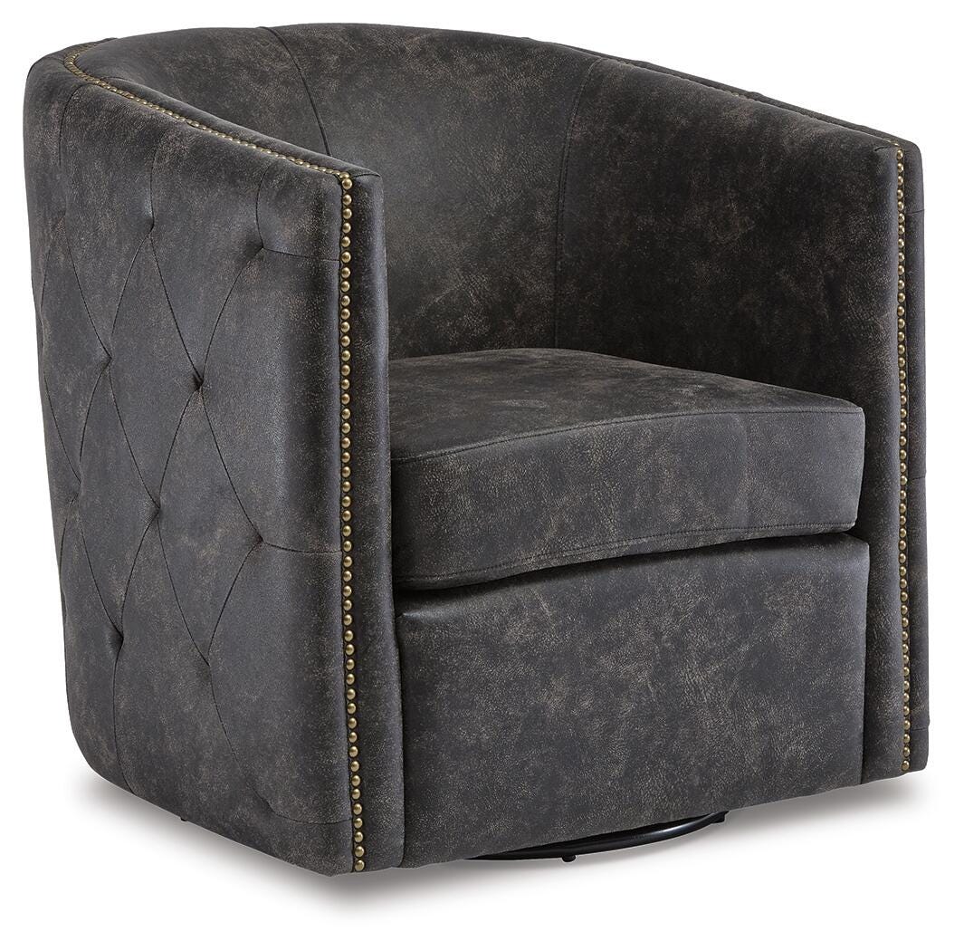 Brentlow Swivel Accent Chair, Distressed Black, large