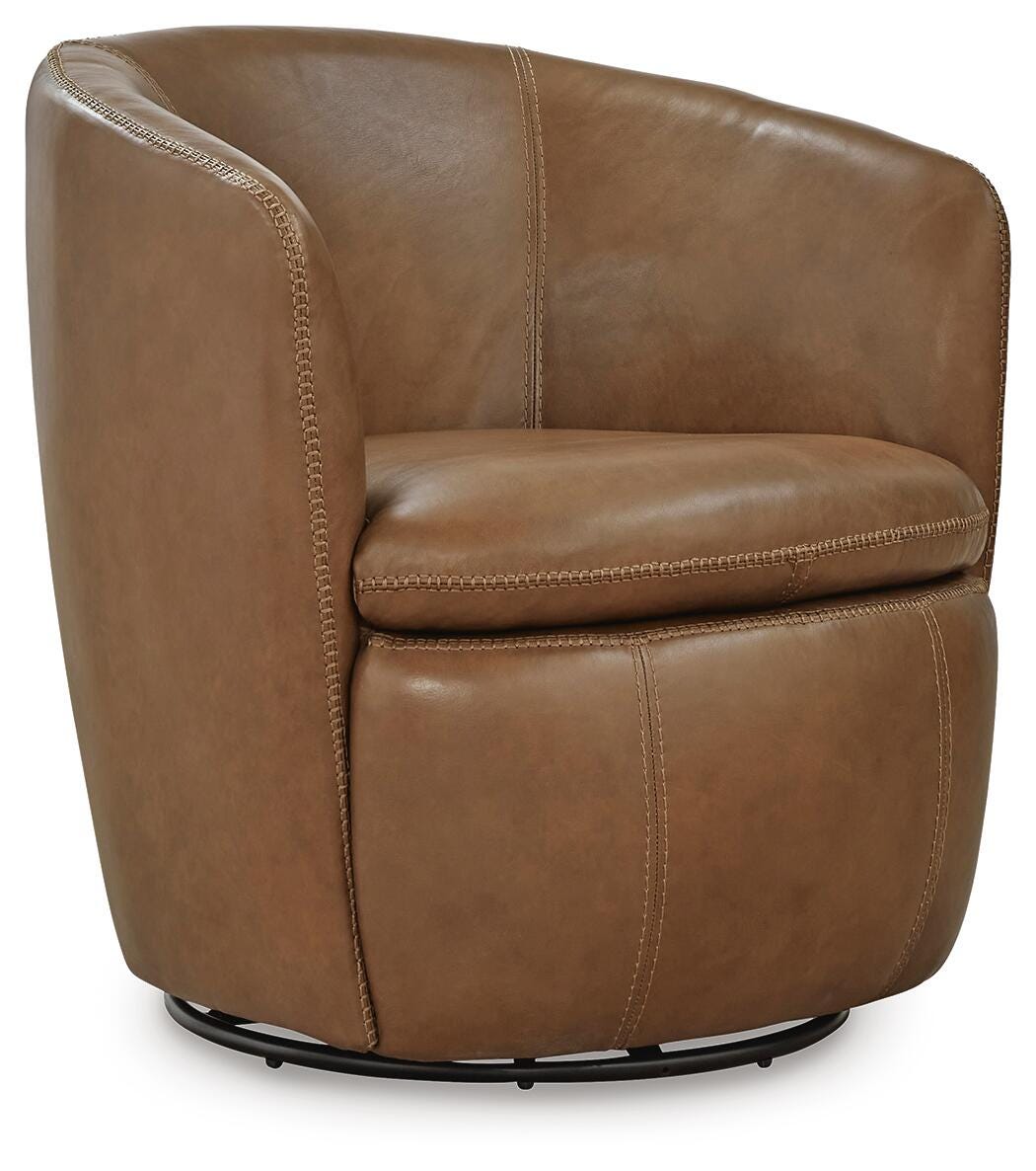 Kierreys Swivel Accent Chair, Caramel, large