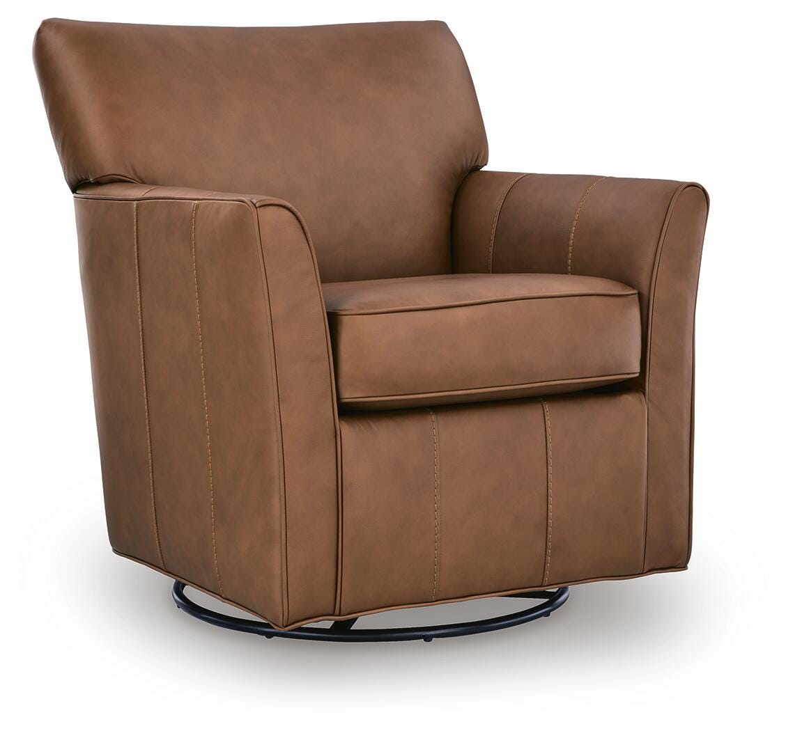 Braydunn Swivel Glider Accent Chair, Caramel, large