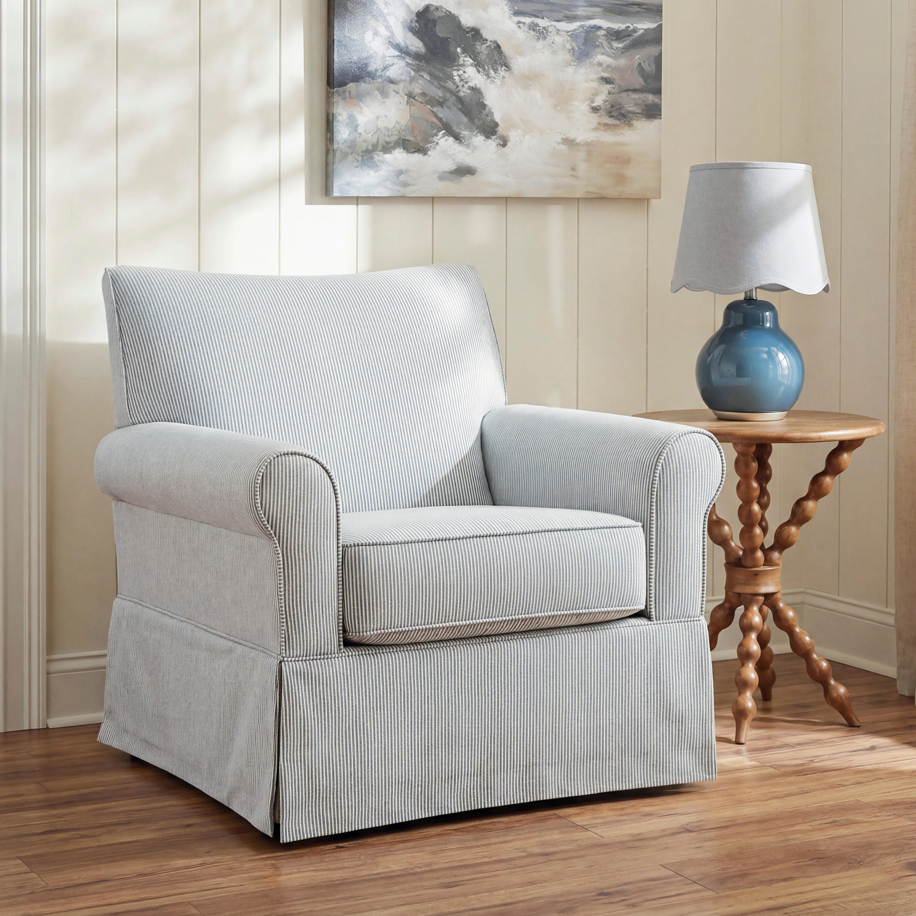 Searcy Swivel Glider Accent Chair, White/Navy, large