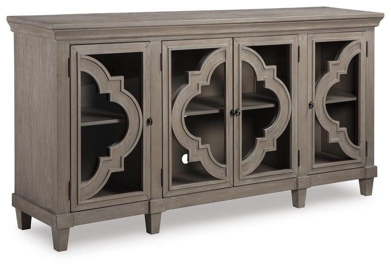 Fossil Ridge Accent Cabinet with Quatrefoil Pattern, Gray