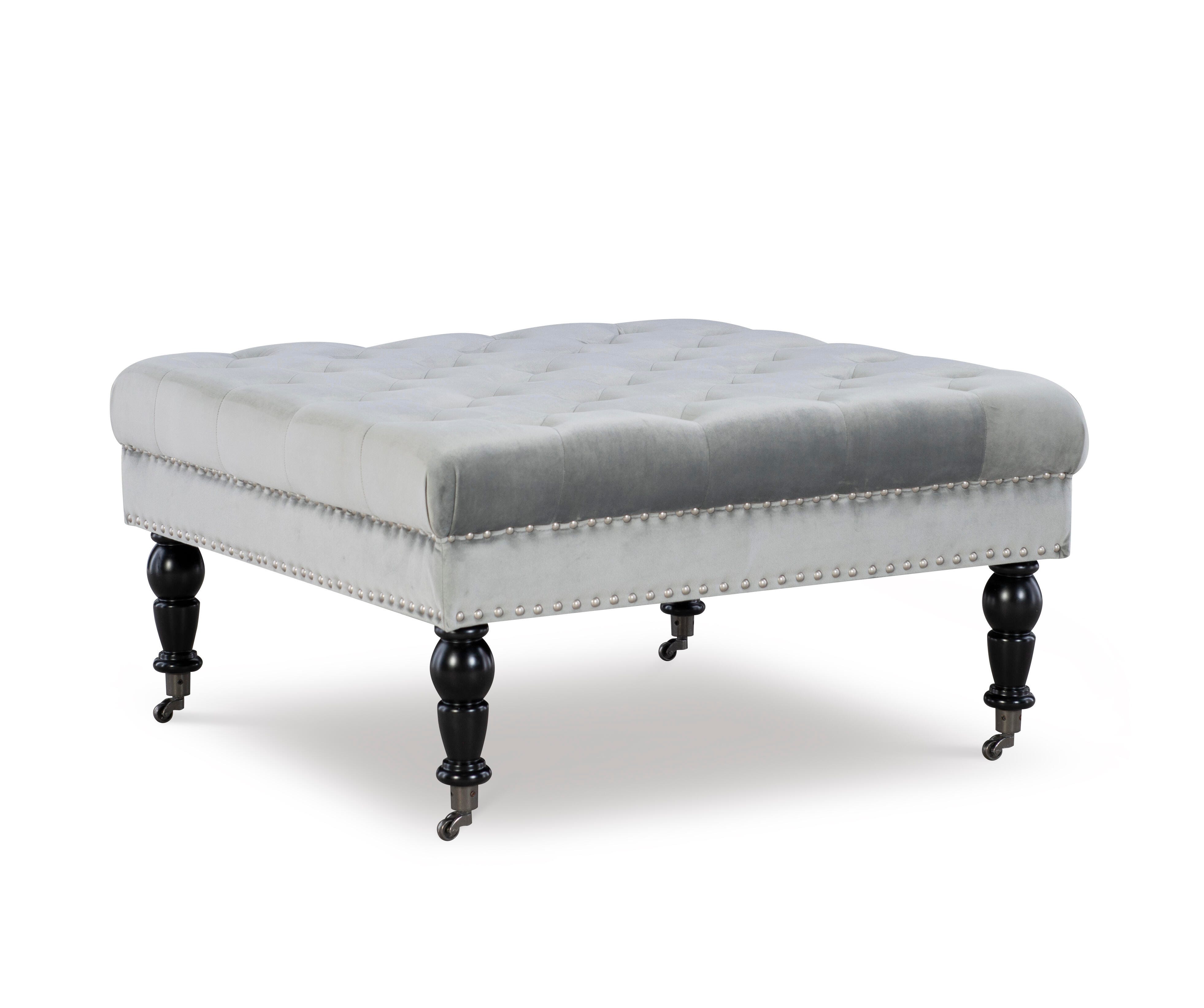 Linon Isabelle Square Tufted Ottoman, Gray, large