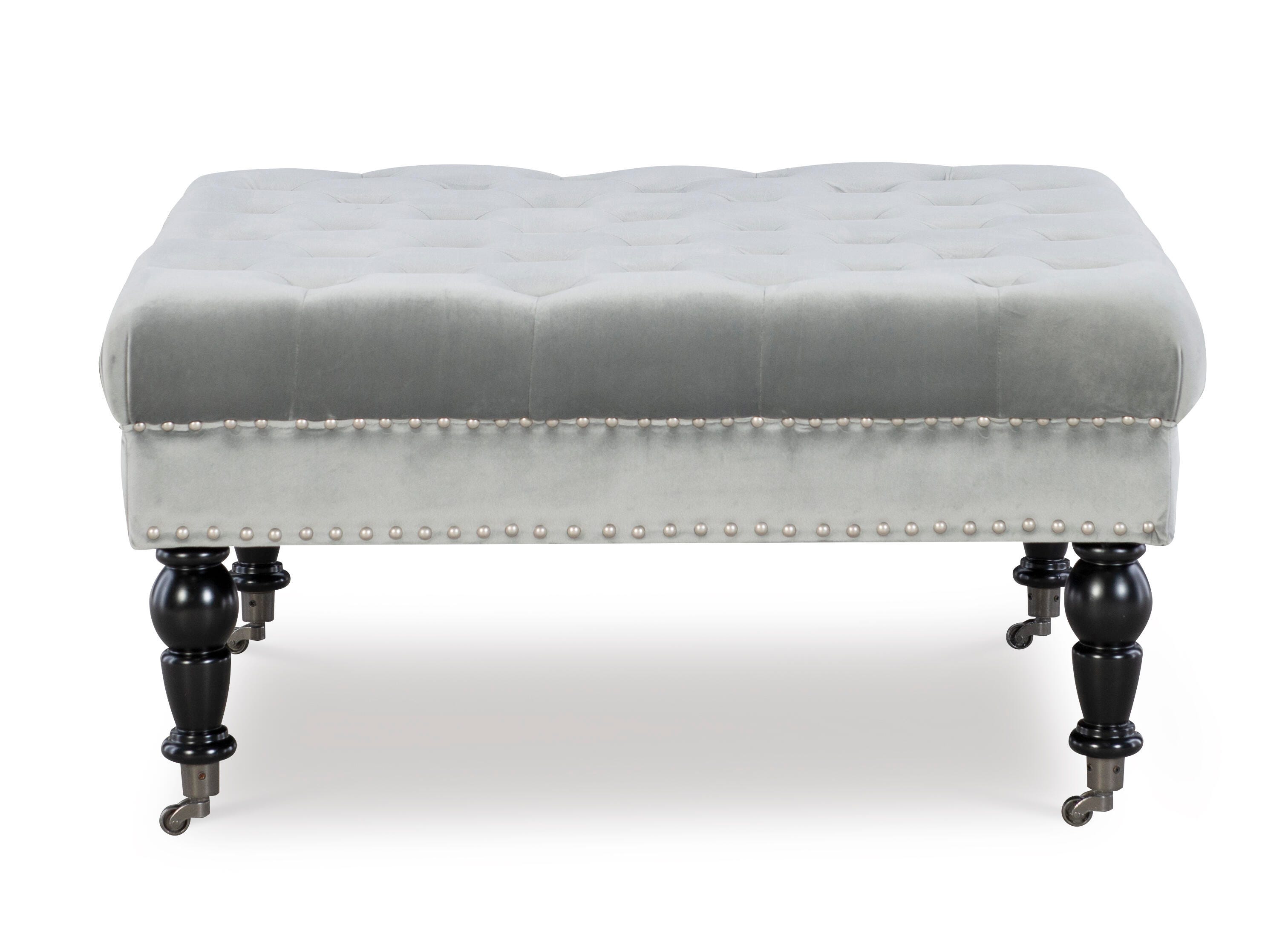 Linon Isabelle Square Tufted Ottoman, Gray, large