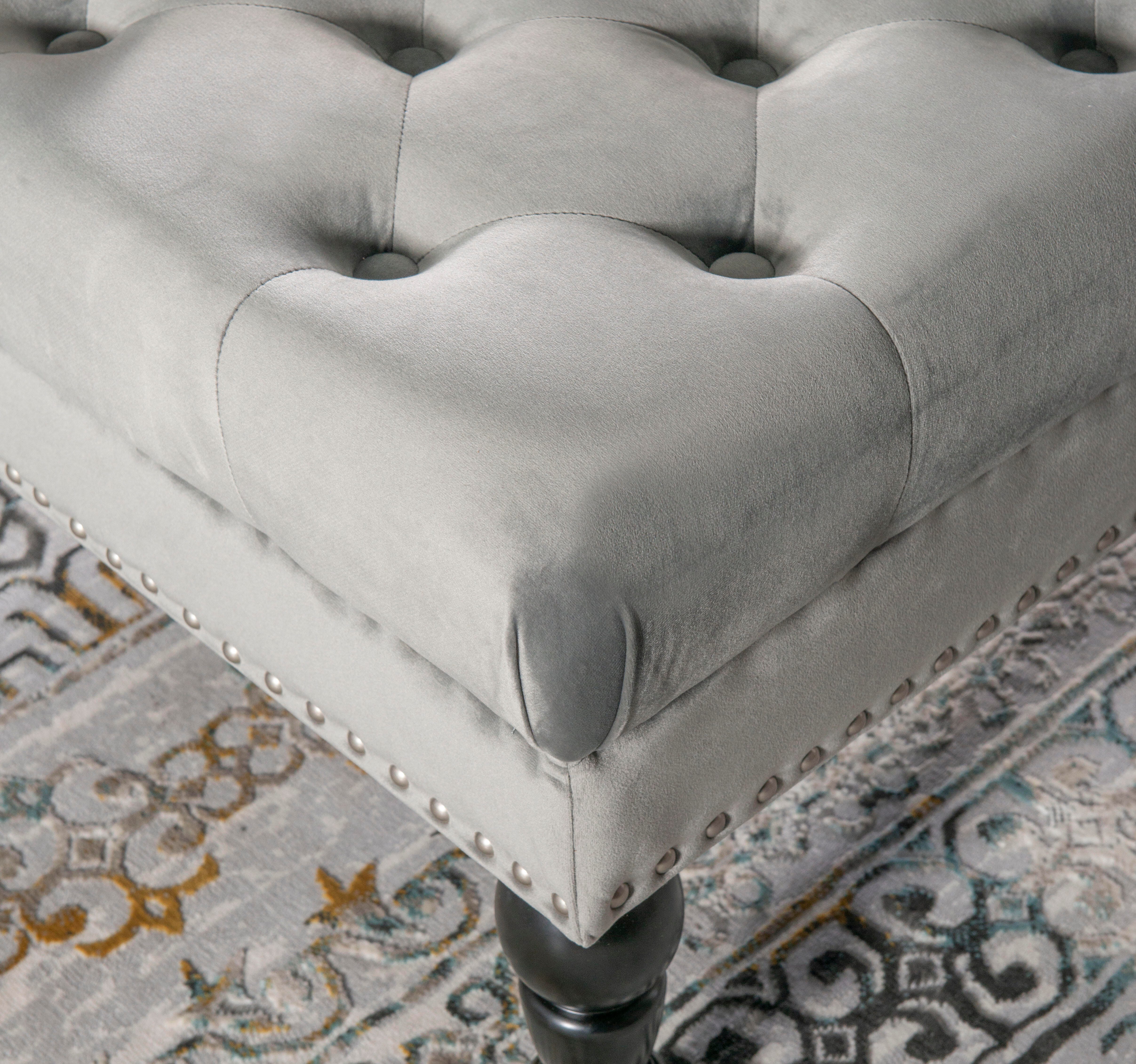 Linon Isabelle Isabelle Square Tufted Ottoman, Gray, large