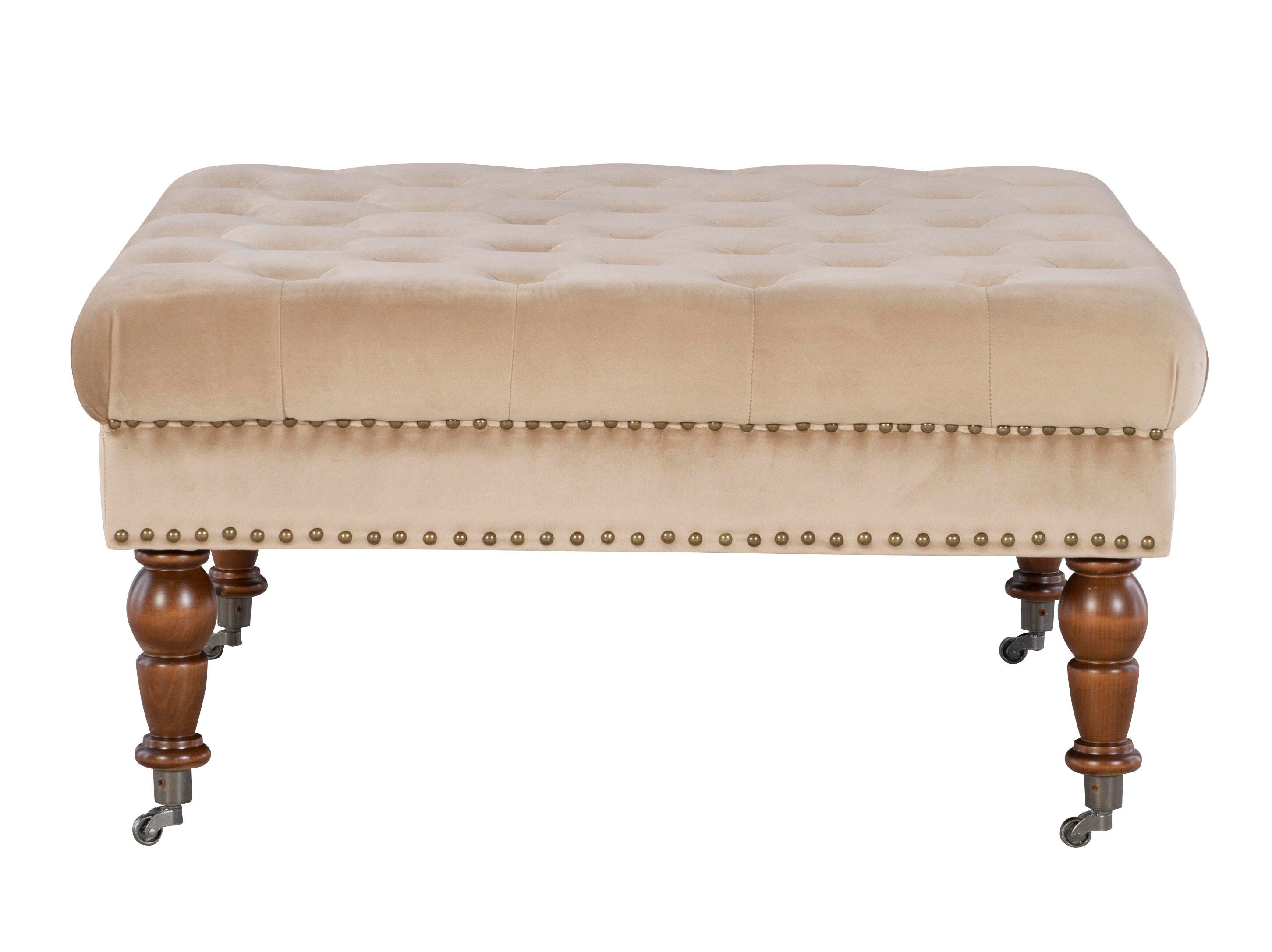 Linon Isabelle Square Tufted Ottoman, Beige, large