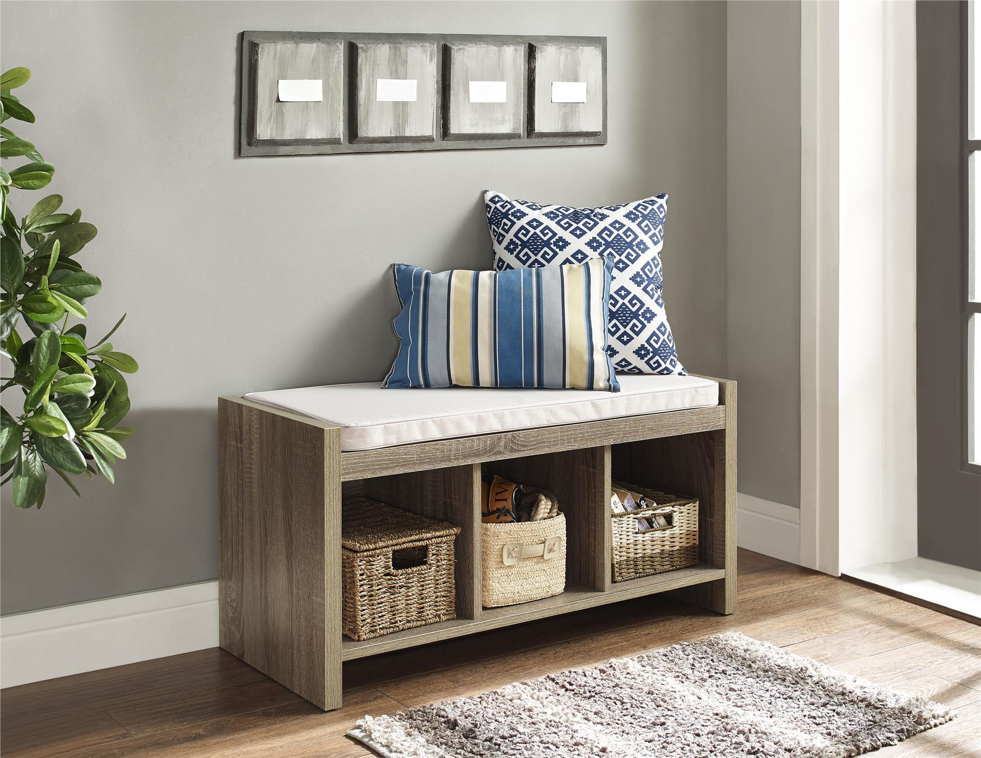 Carolina Storage Bench, Distressed Gray Oak, large
