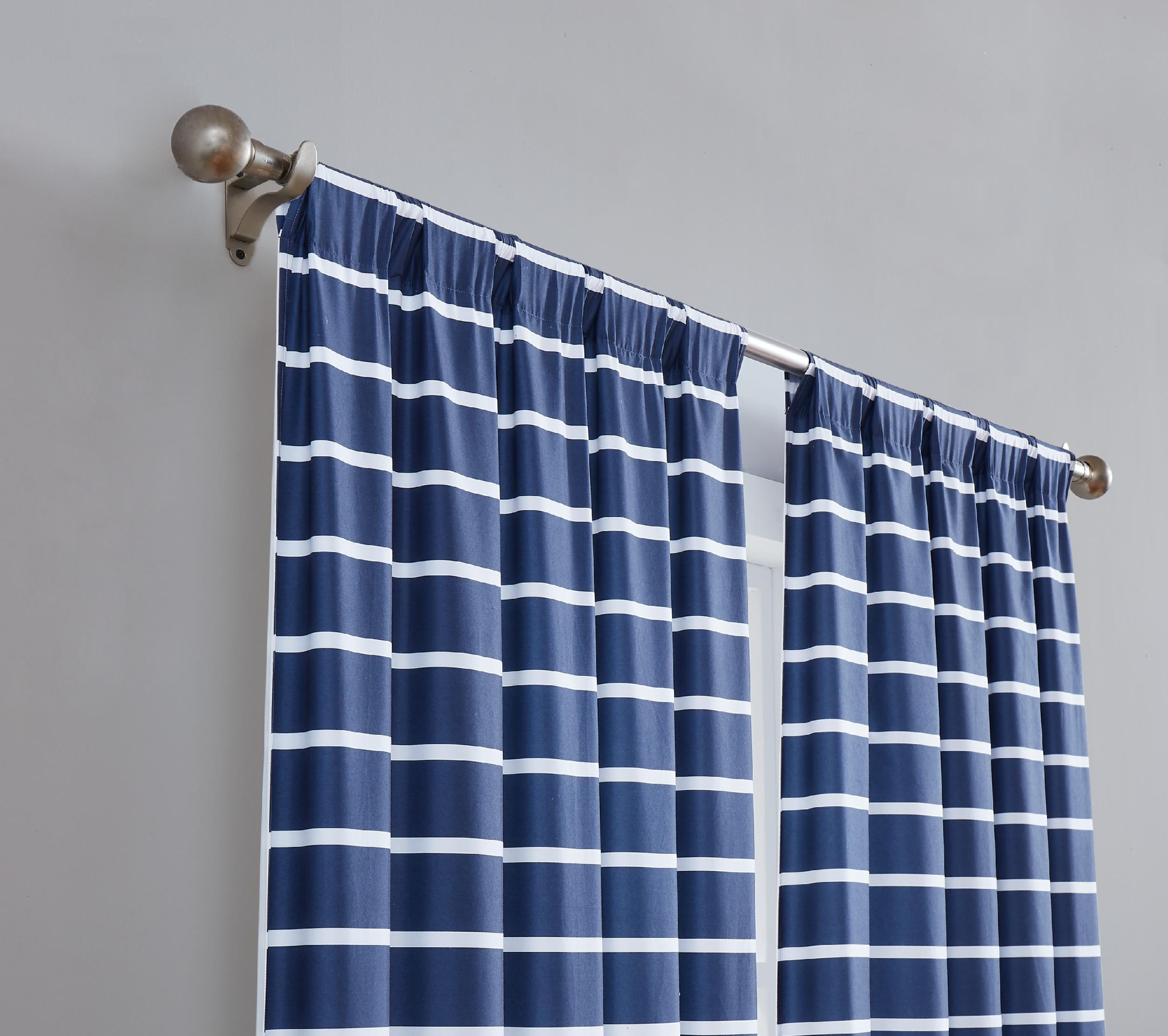 Striped Window Panel Set of Two, Navy, large
