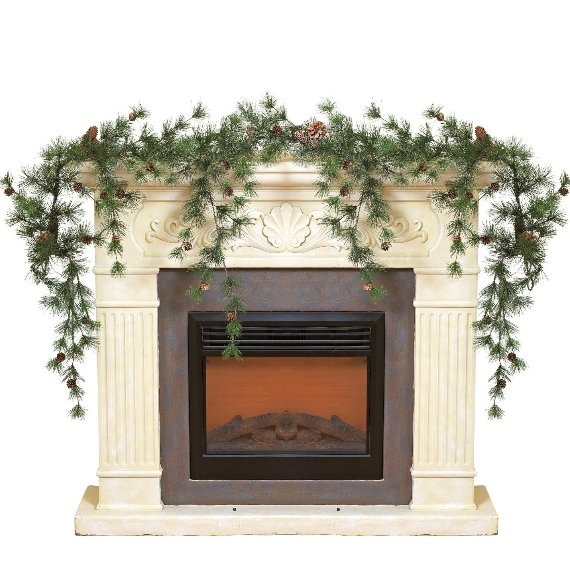 Decorative 6' Snowy Ming Pine Garland, , large
