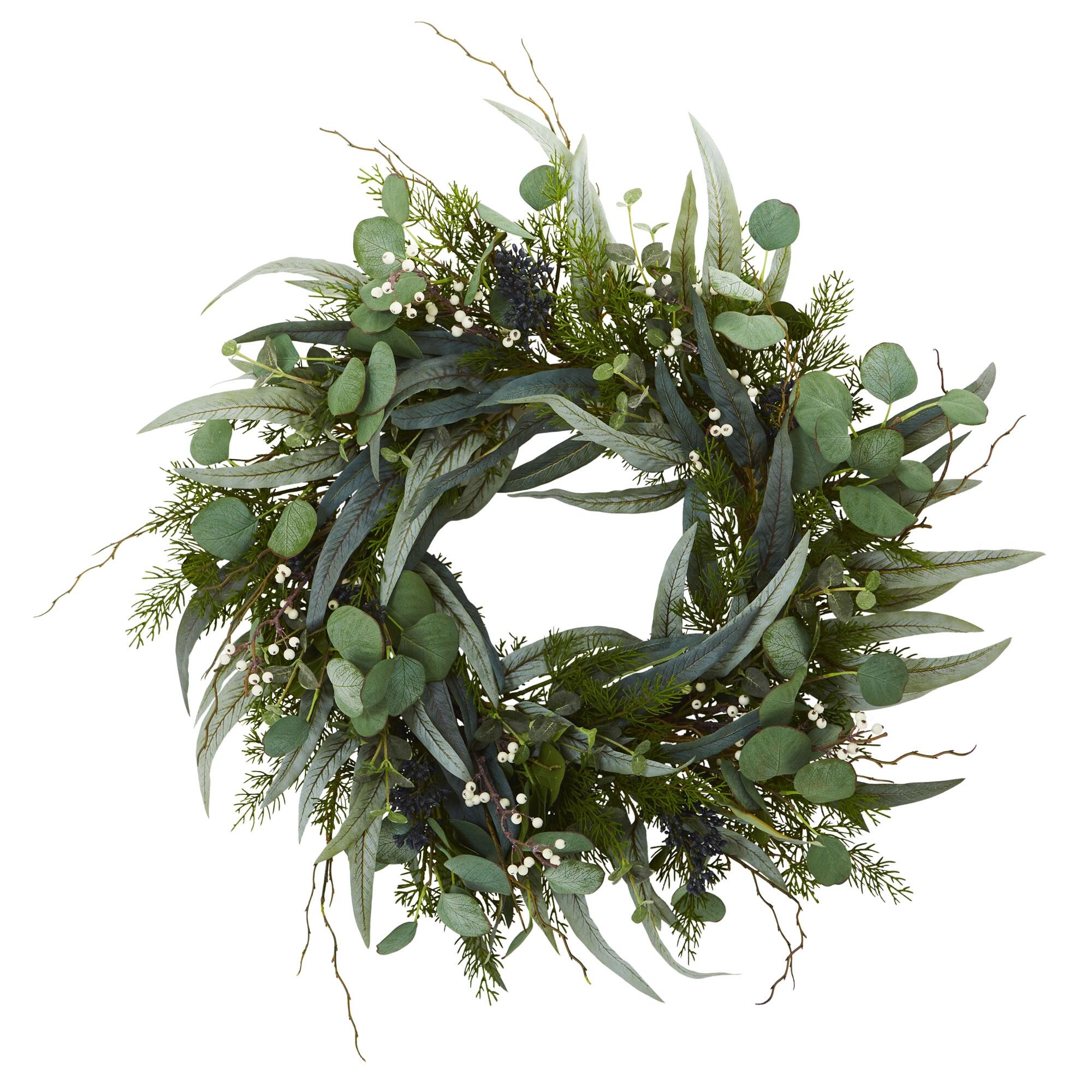 Home Accents 24&rdquo; Eucalyptus and Mixed Greens Artificial Wreath, , rollover