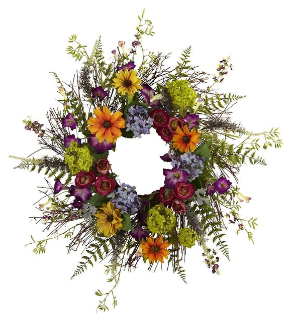 24" Spring Garden Wreath with Twig Base