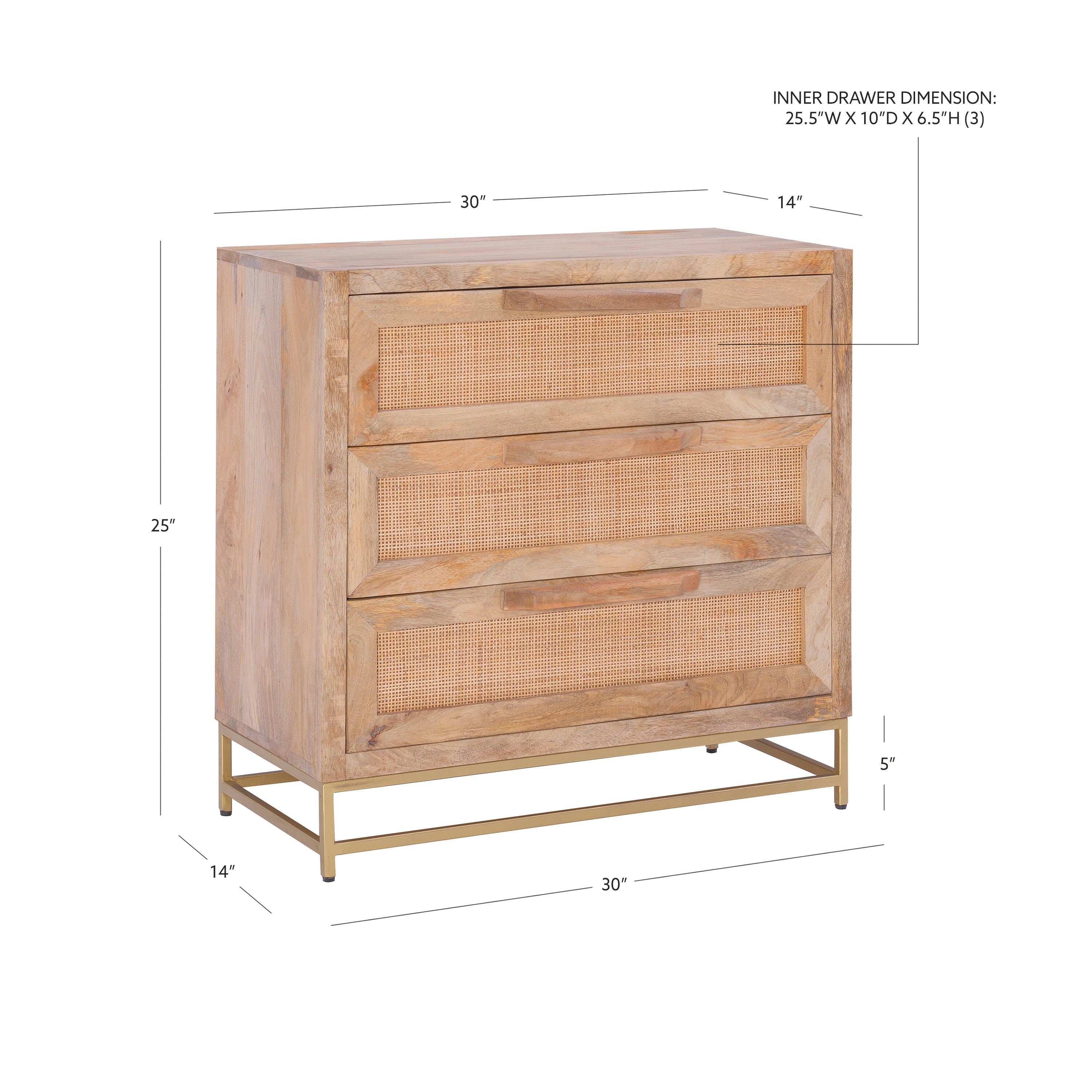 Linon Jones 3 Drawer Cabinet, Natural, large