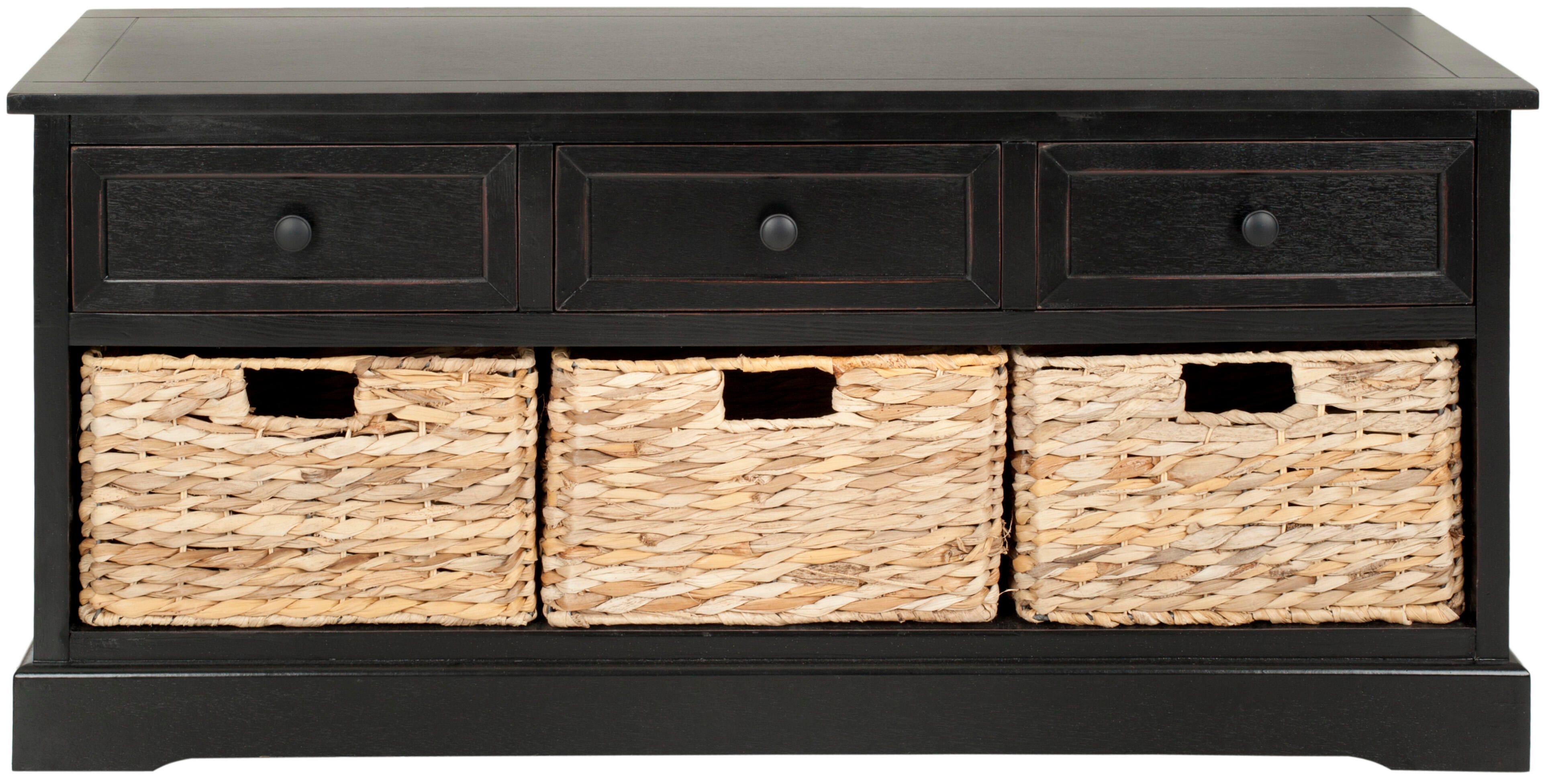 Safavieh Damien 3 Drawer Storage Bench, Distressed Black, large