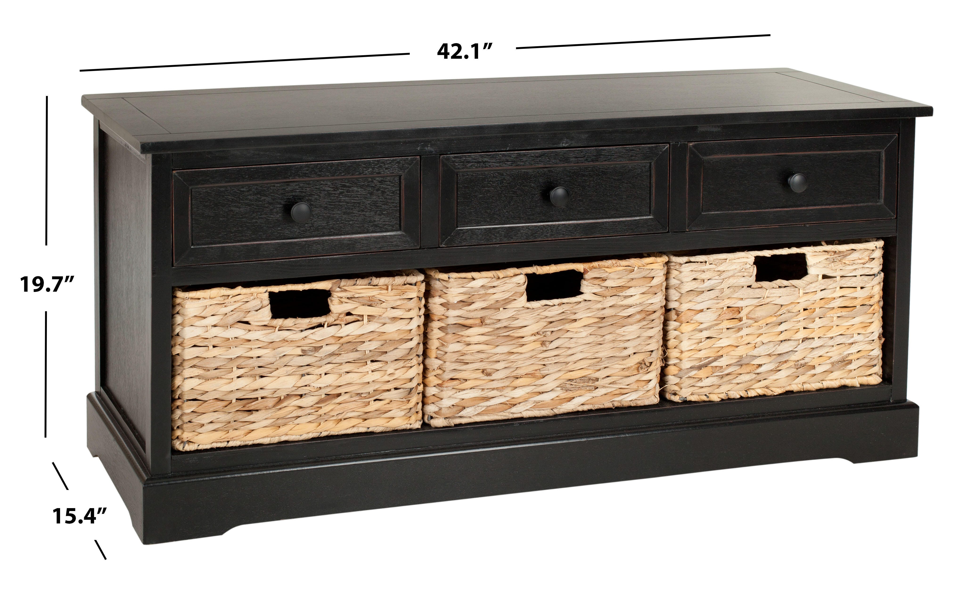 Safavieh Damien 3 Drawer Storage Bench, Distressed Black, large