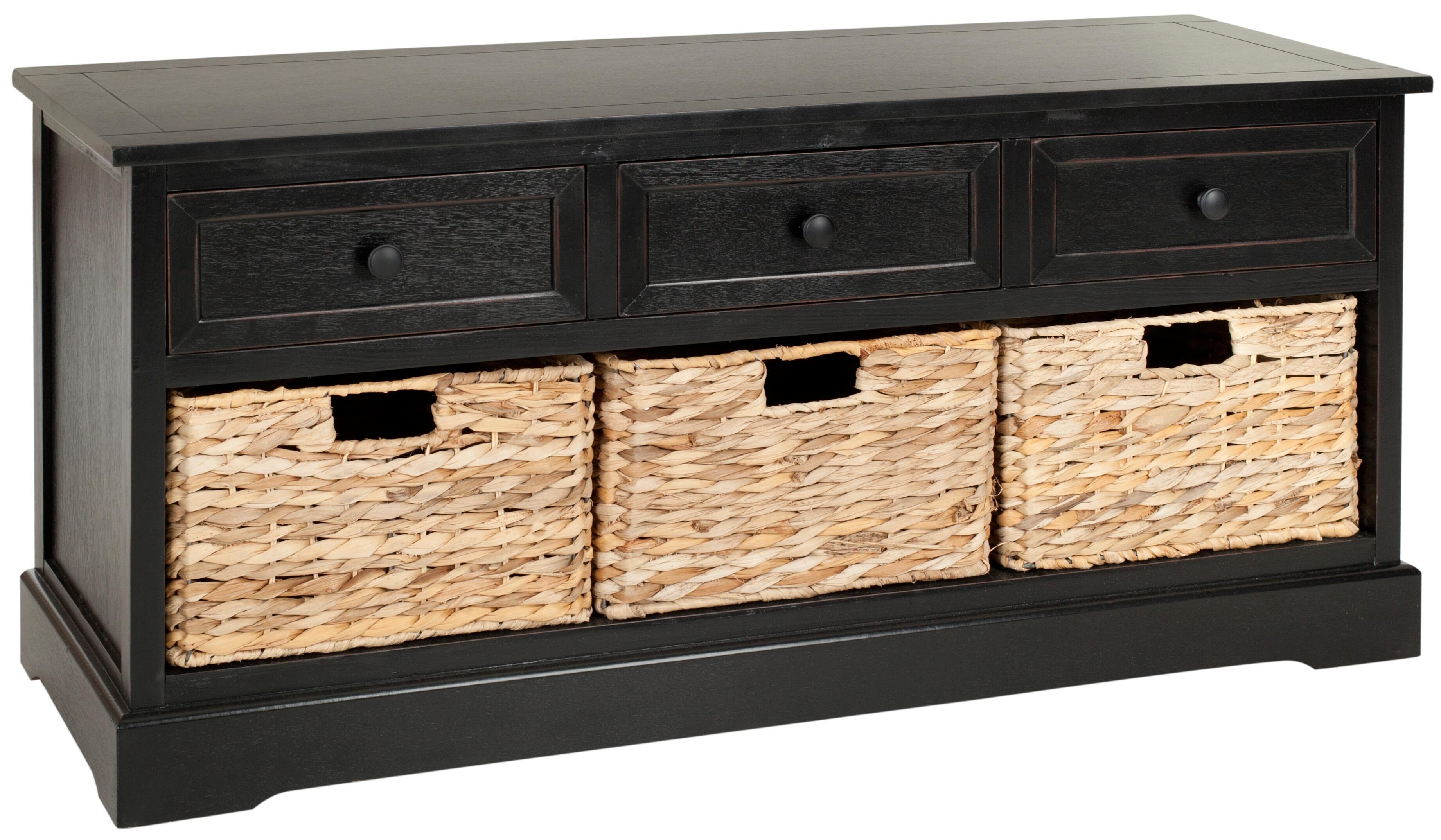 Safavieh Damien 3 Drawer Storage Bench, Distressed Black, large