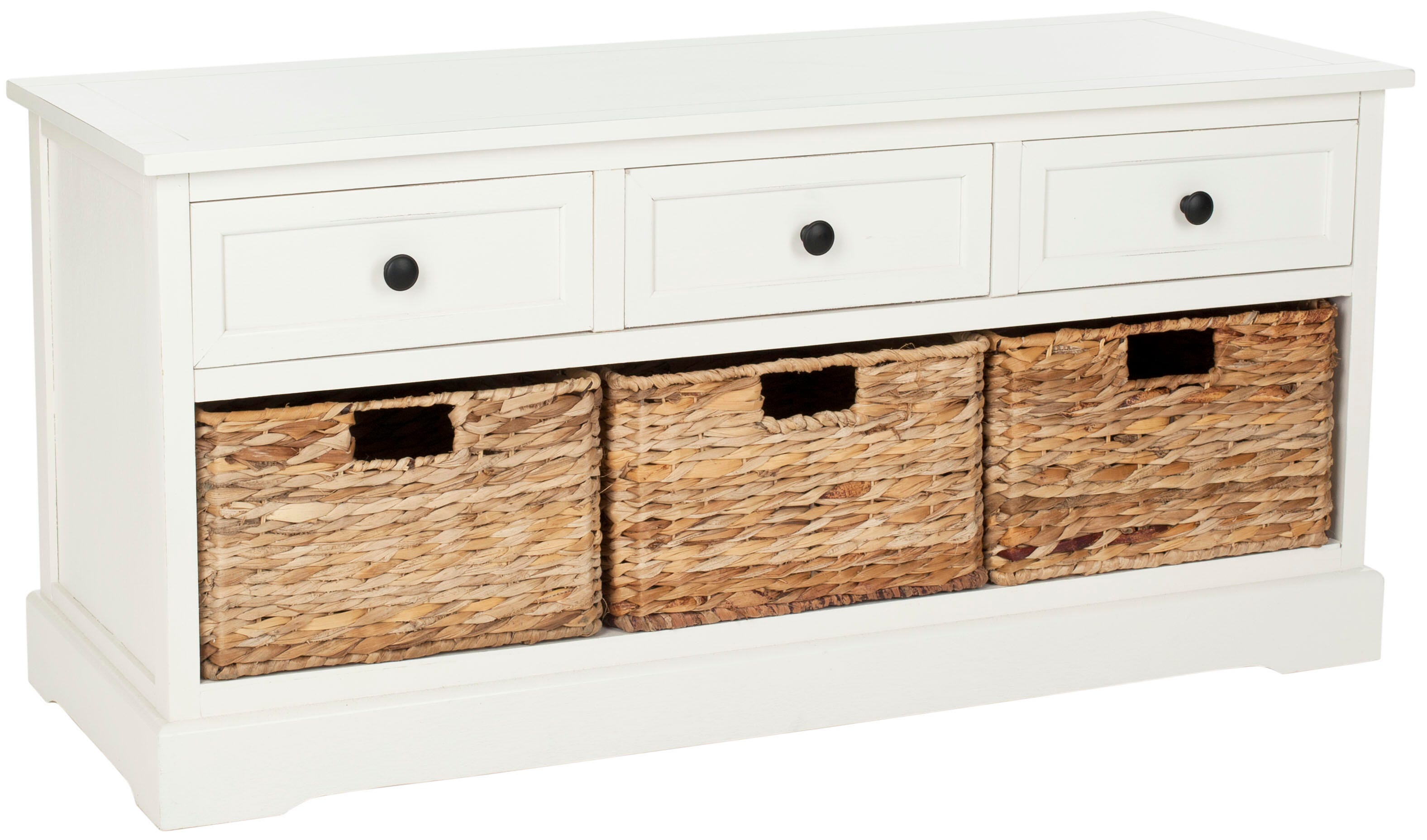 Safavieh Damien 3 Drawer Storage Bench, Distressed Cream, large