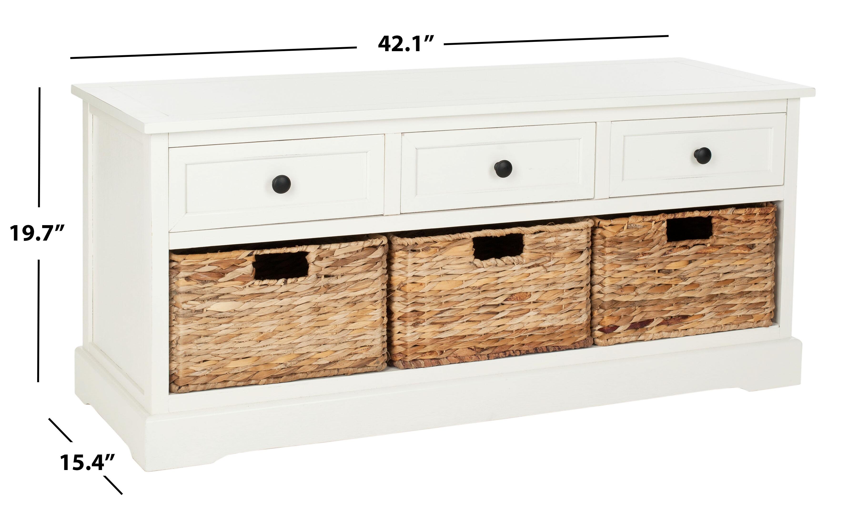 Safavieh Damien 3 Drawer Storage Bench, Distressed Cream, large