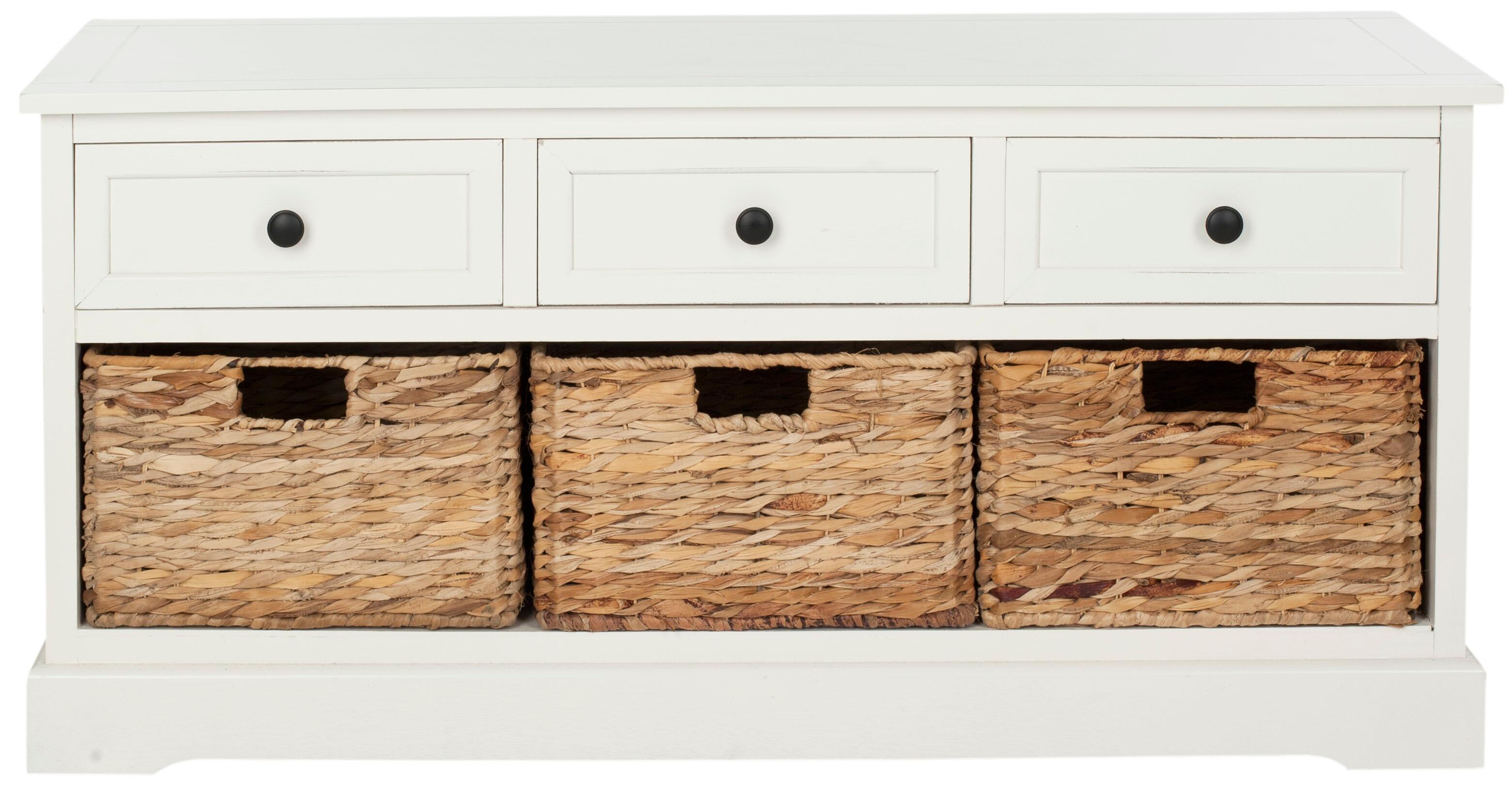 Safavieh Damien 3 Drawer Storage Bench, Distressed Cream, large