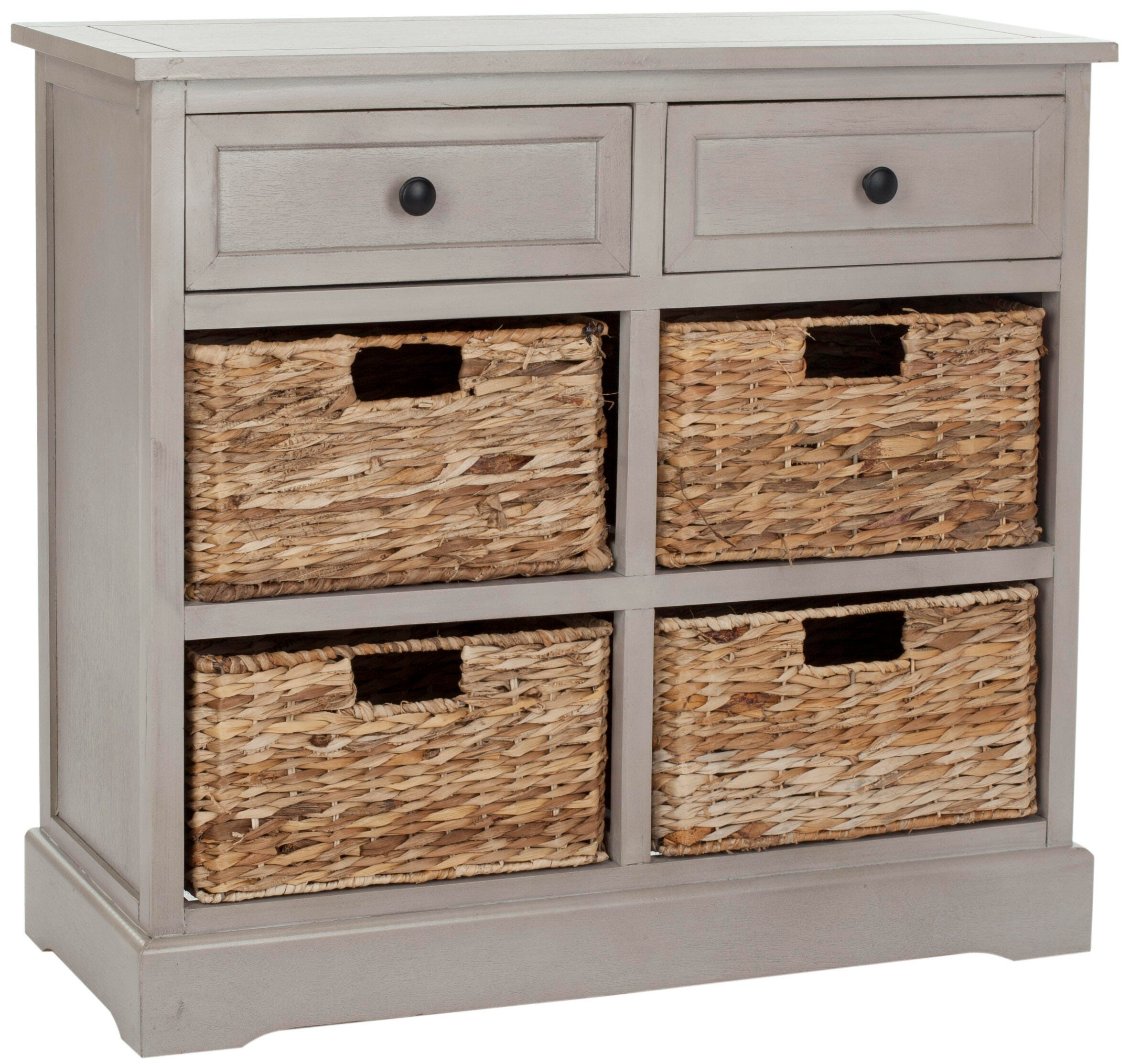 Safavieh Herman Storage Unit with Wicker Baskets, Vintage Gray, large