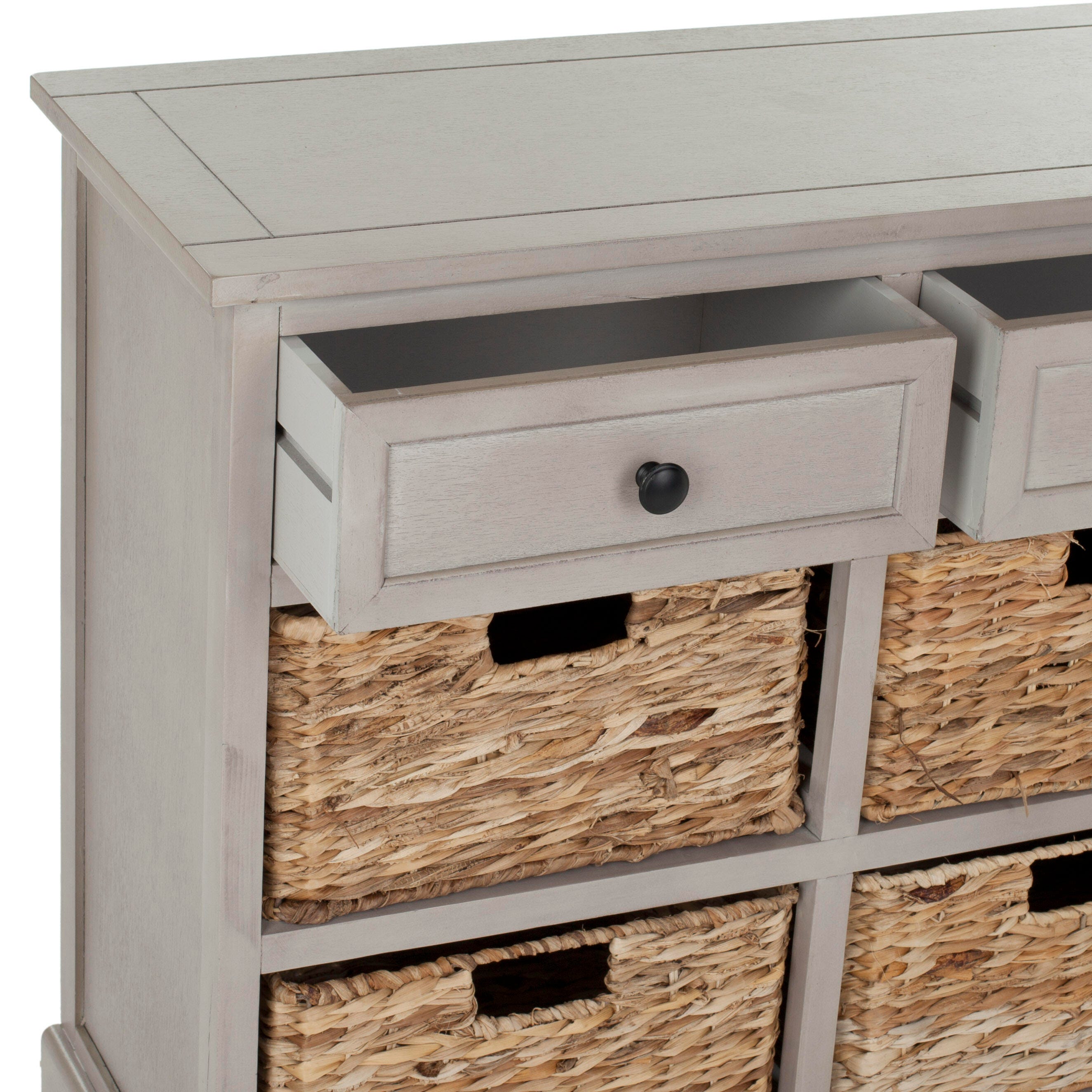 Safavieh Herman Storage Unit with Wicker Baskets, Vintage Gray, large