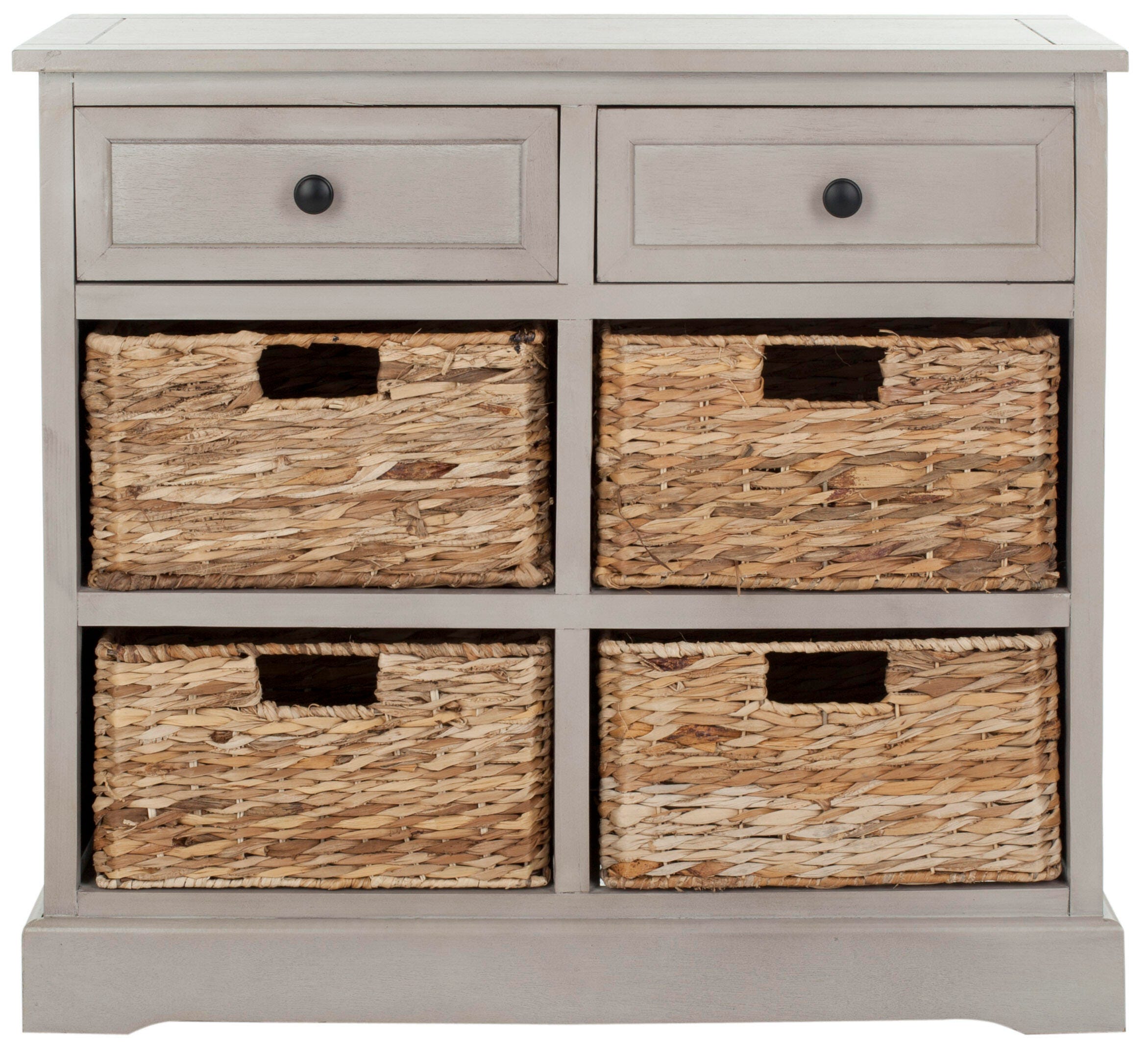Safavieh Herman Storage Unit with Wicker Baskets, Vintage Gray, large