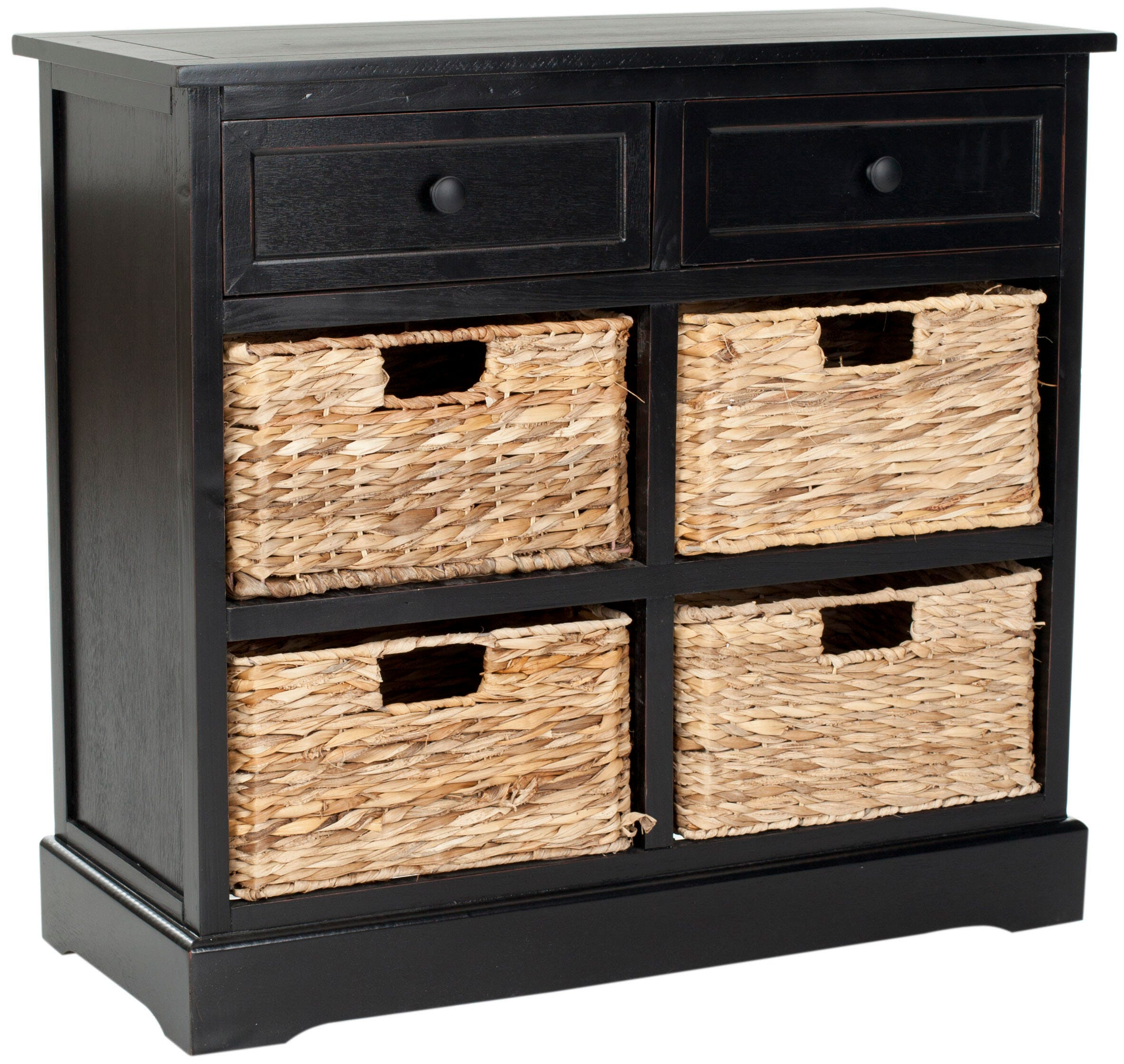 Safavieh Herman Herman Storage Unit with Wicker Baskets, Distressed Black, large