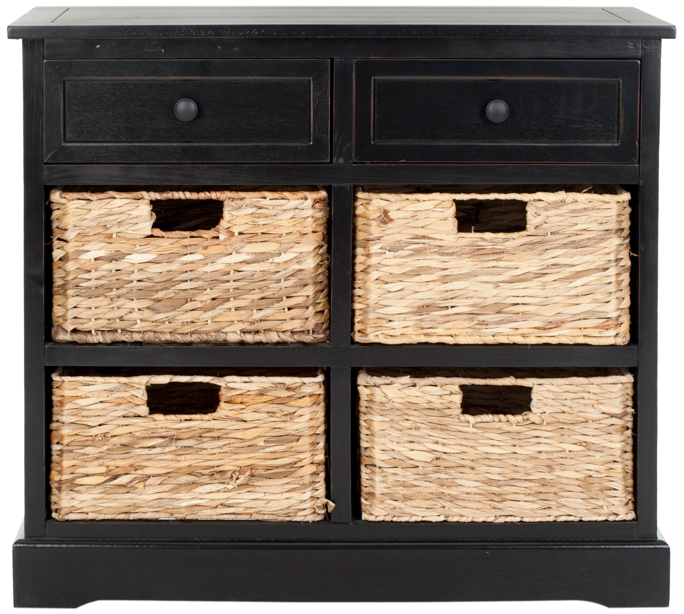 Safavieh Herman Storage Unit with Wicker Baskets, Distressed Black, large