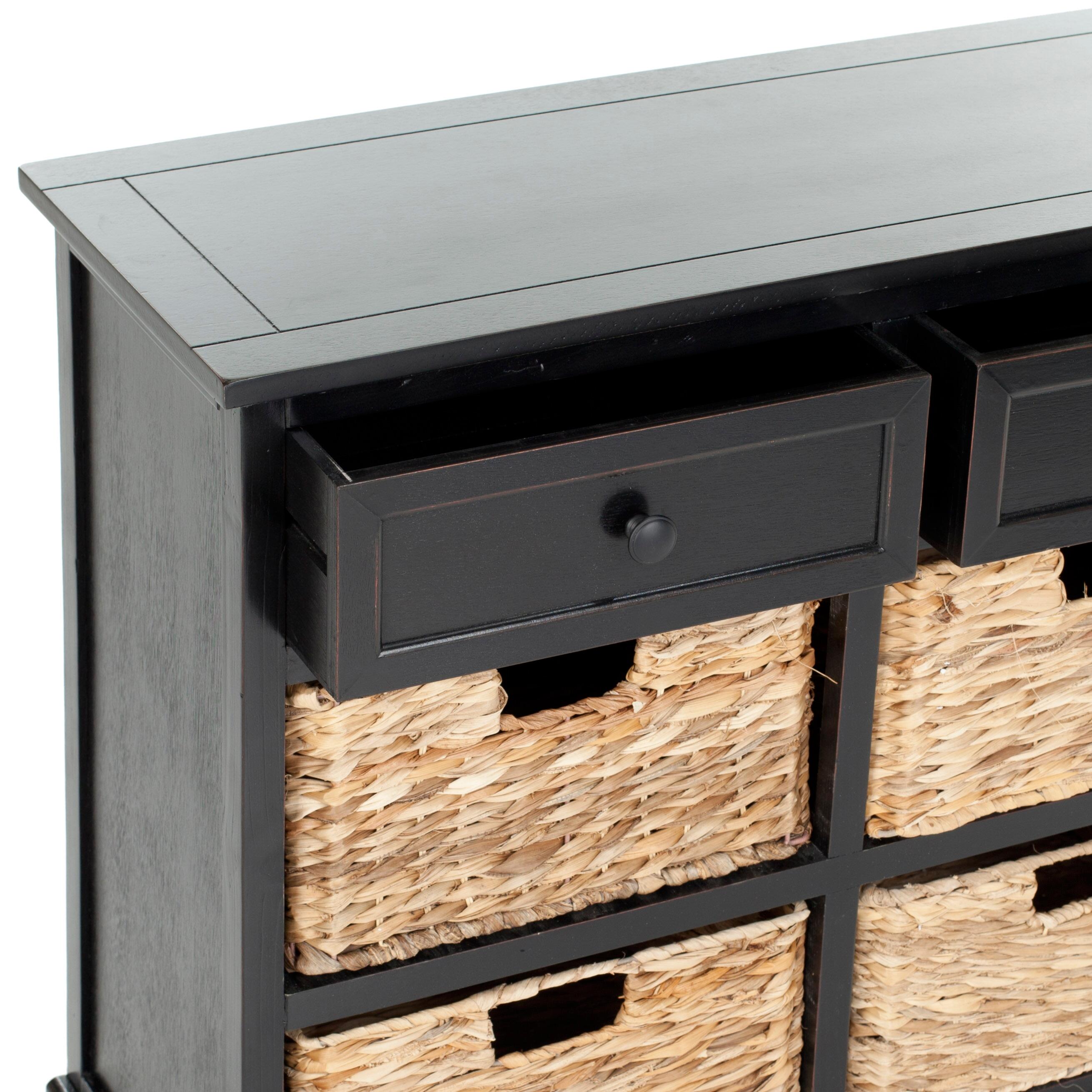 Safavieh Herman Herman Storage Unit with Wicker Baskets, Distressed Black, large