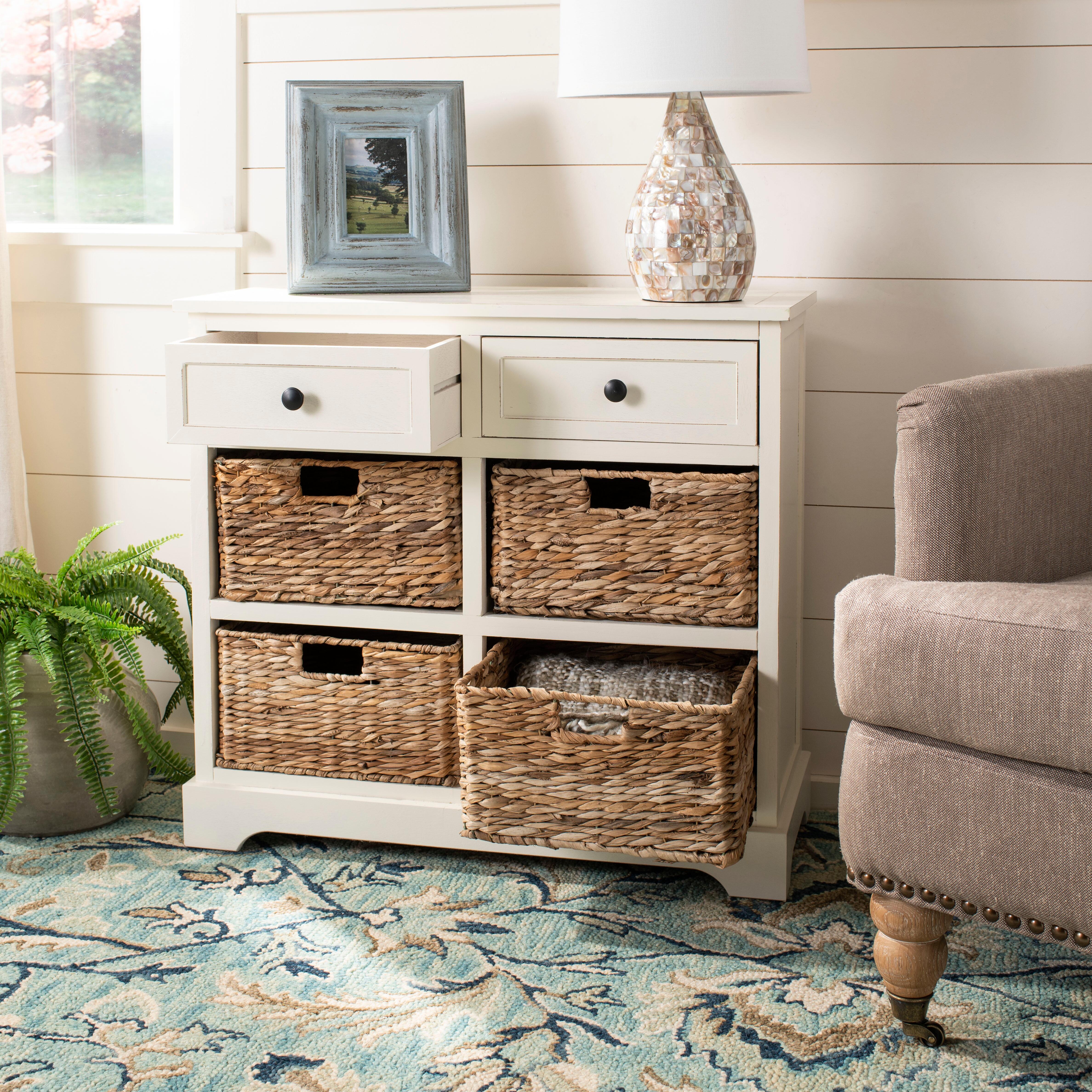 Safavieh Herman Herman Storage Unit with Wicker Baskets, Distressed Cream, large