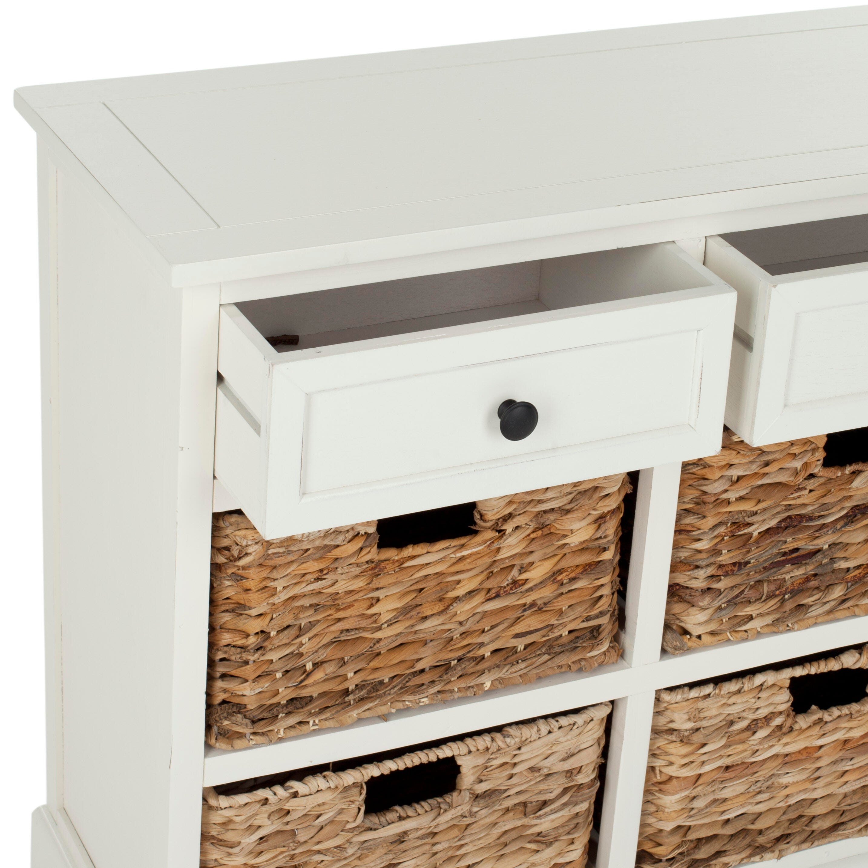 Safavieh Herman Herman Storage Unit with Wicker Baskets, Distressed Cream, large