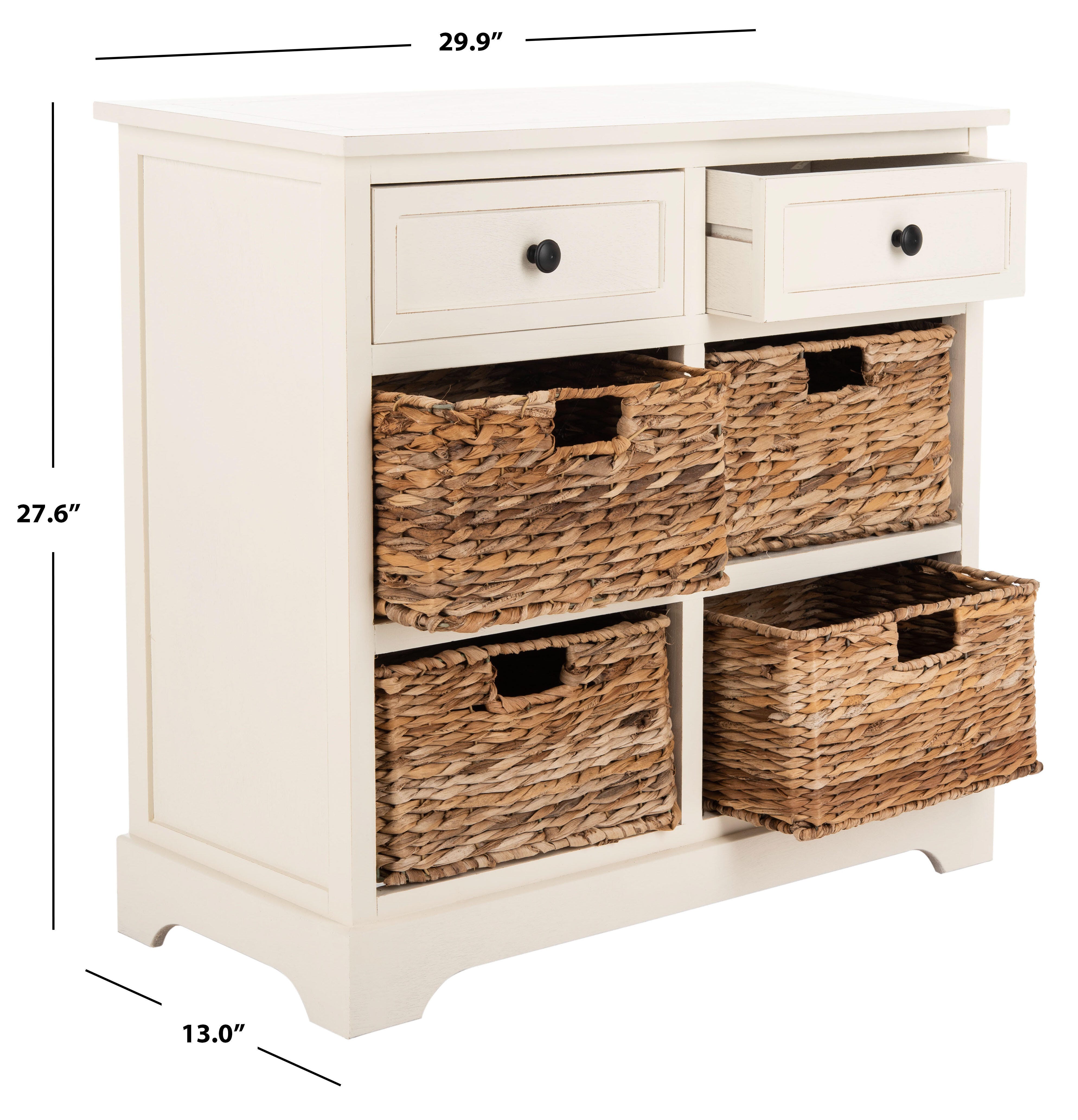 Safavieh Herman Herman Storage Unit with Wicker Baskets, Distressed Cream, large
