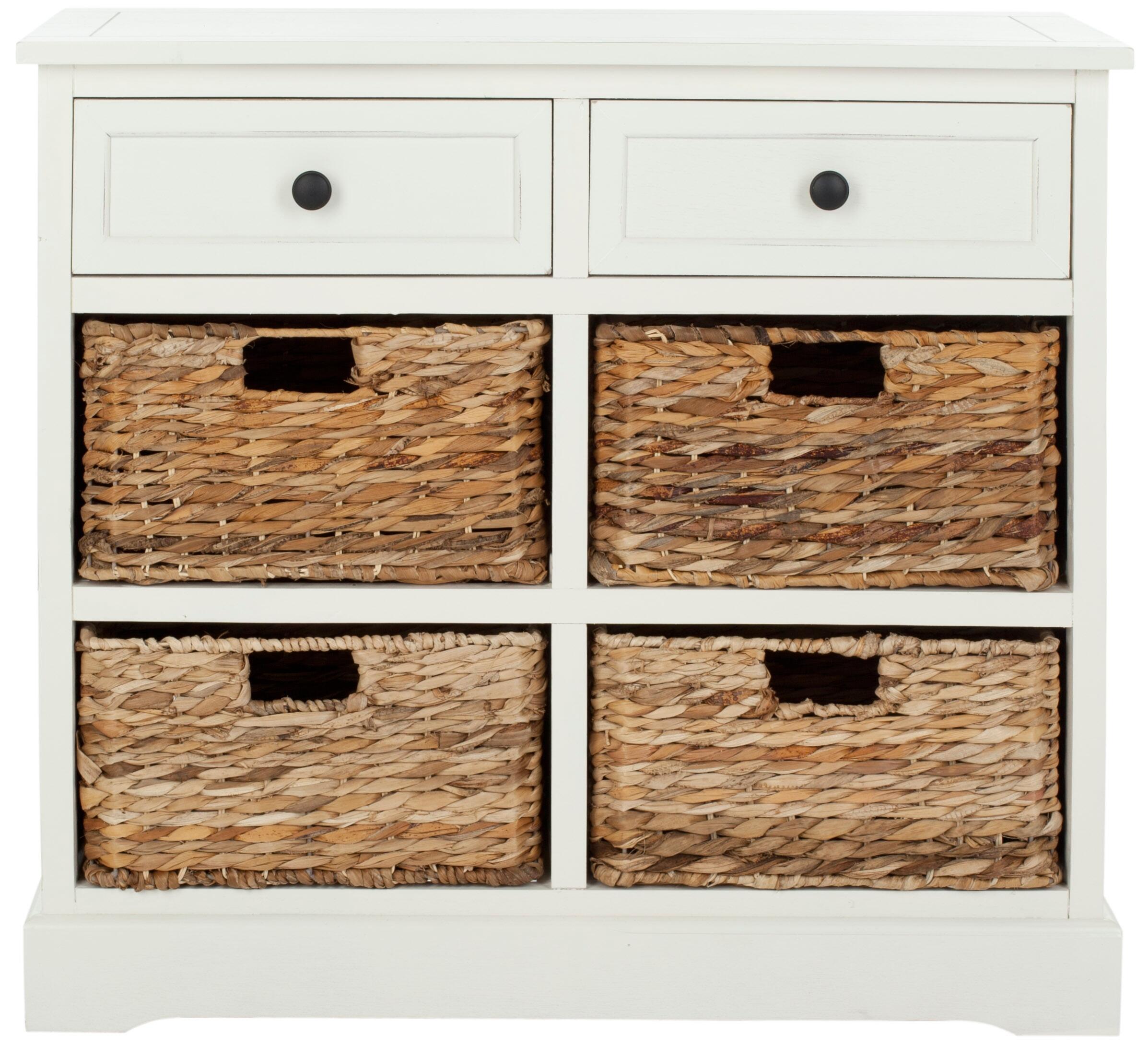 Safavieh Herman Herman Storage Unit with Wicker Baskets, Distressed Cream, large